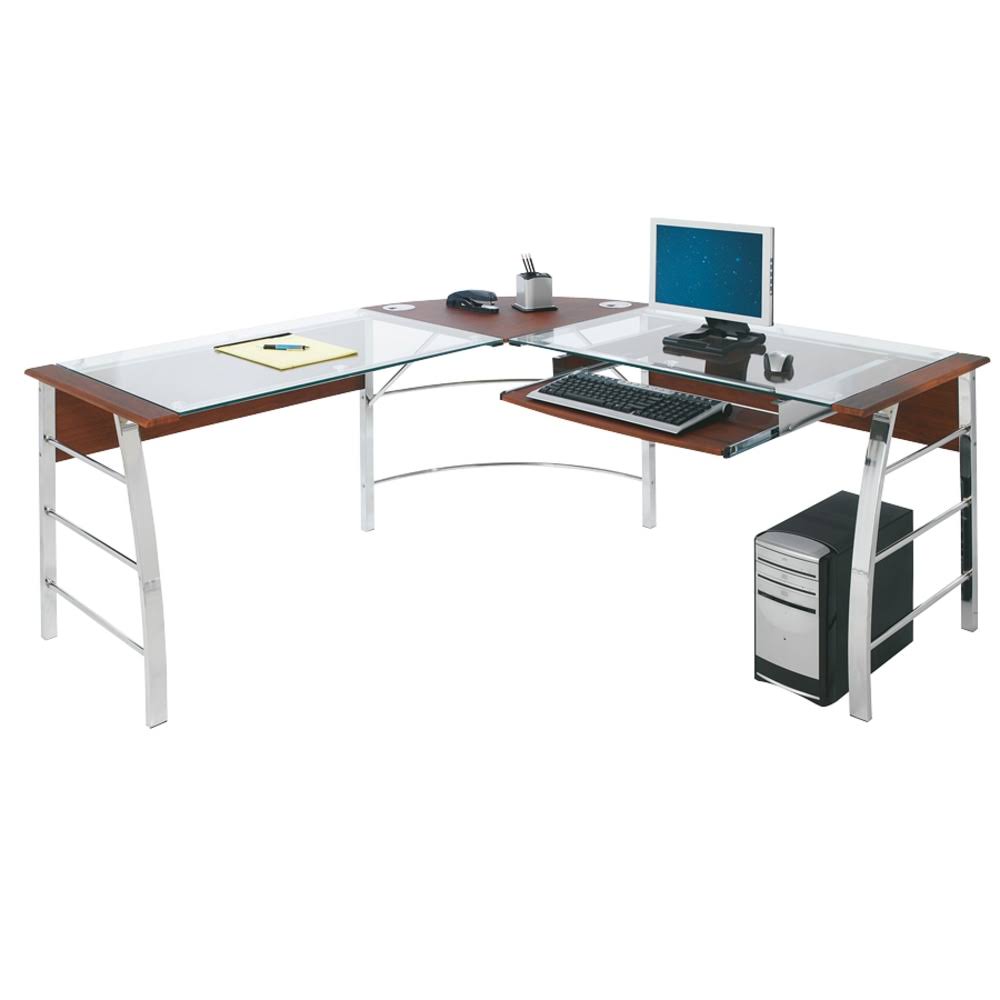 Realspace Mezza L Shaped Glass Computer Desk Cherry Chrome