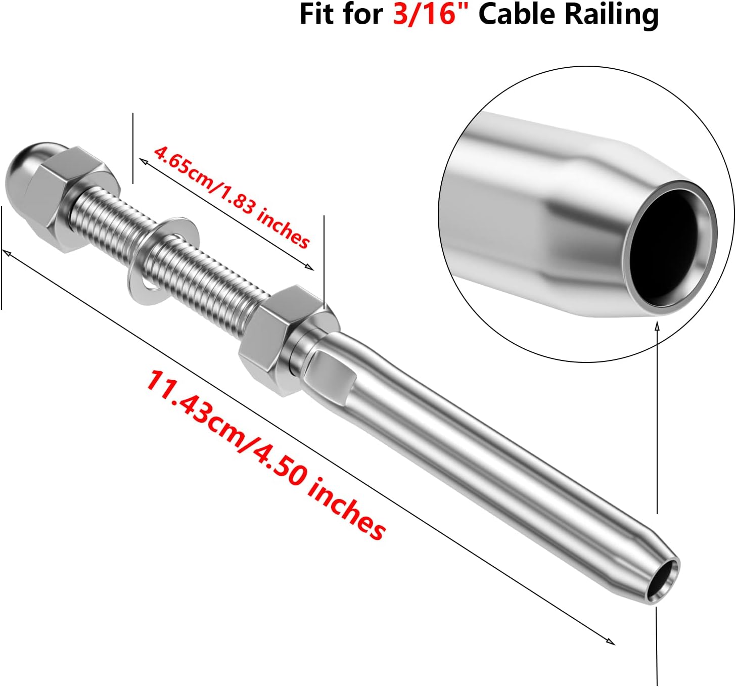 BLIKA 50 Pack Cable Railing End Fitting Terminal, Stud End Fitting, Right Hand Swage for 3/16