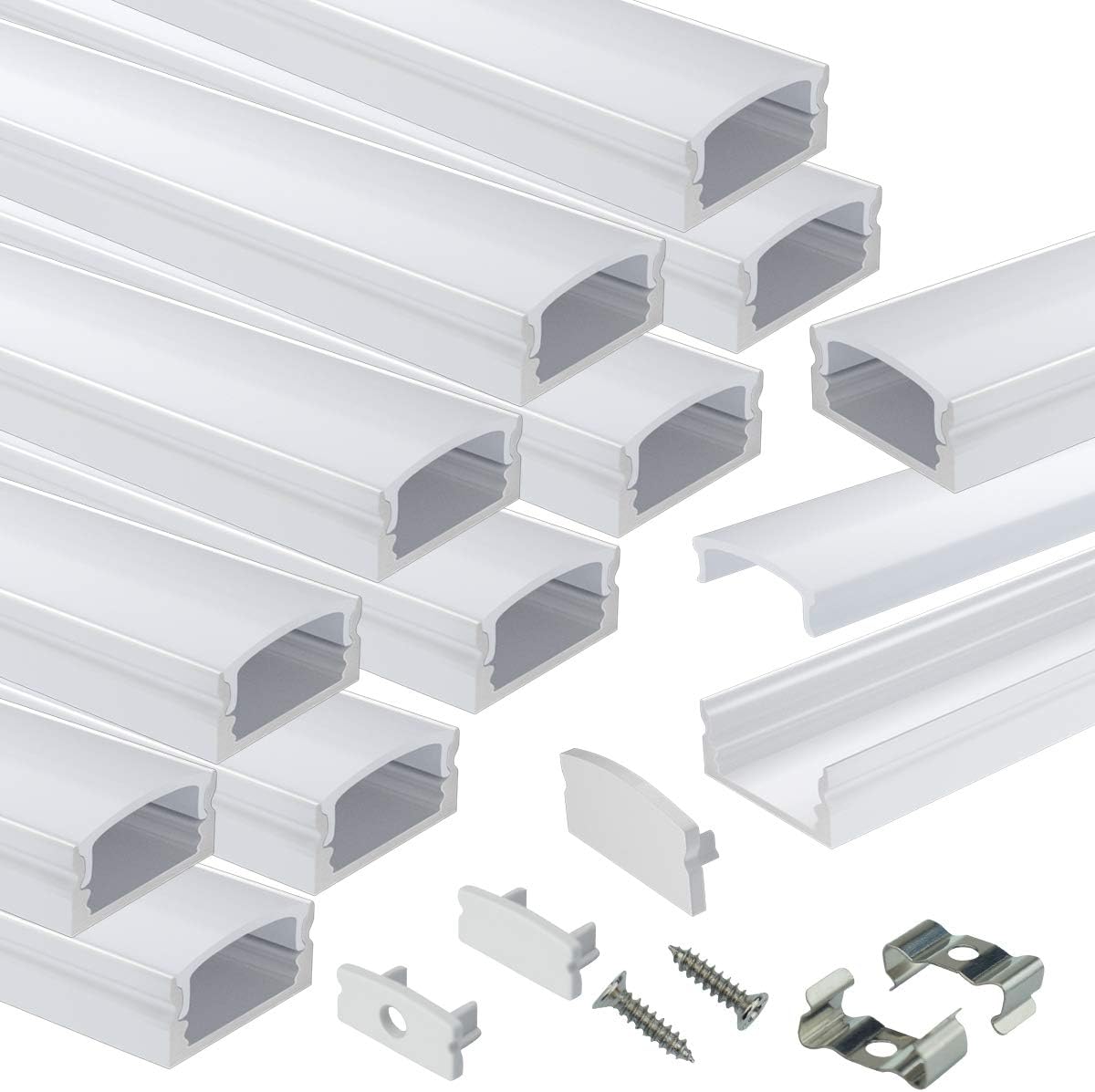 Muzata 12Pack 3.3ft /1M LED Channel System with Milky White Cover Lens,Silver Aluminum Extrusion Profile Housing Track for Strip Light with U Shape U1SW WW 1M, LU1 Pack of 2