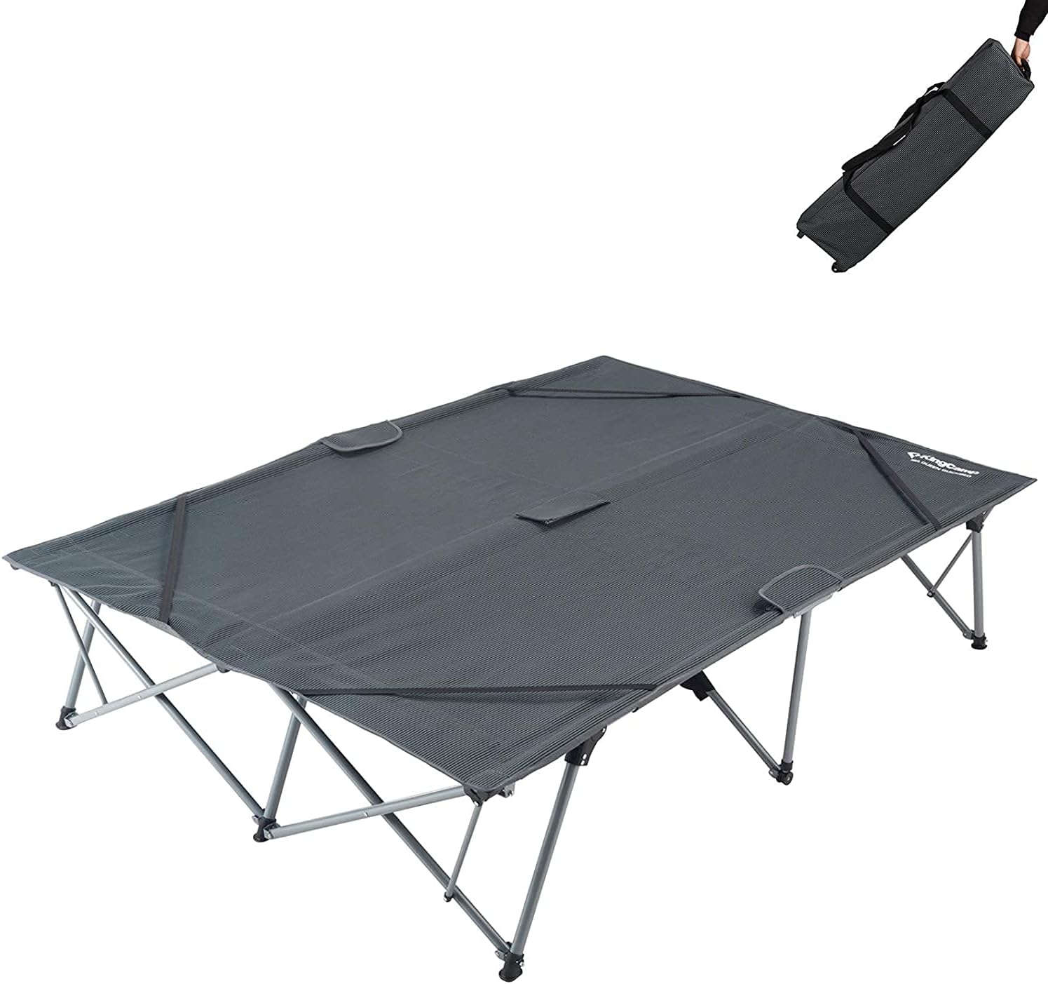 KingCamp Double Folding Camping Cots for 2 People, Folding Cot Bed Heavy Duty 550Lbs Portable Steel Frames Easy Set Up Blackstrips 85”x55”