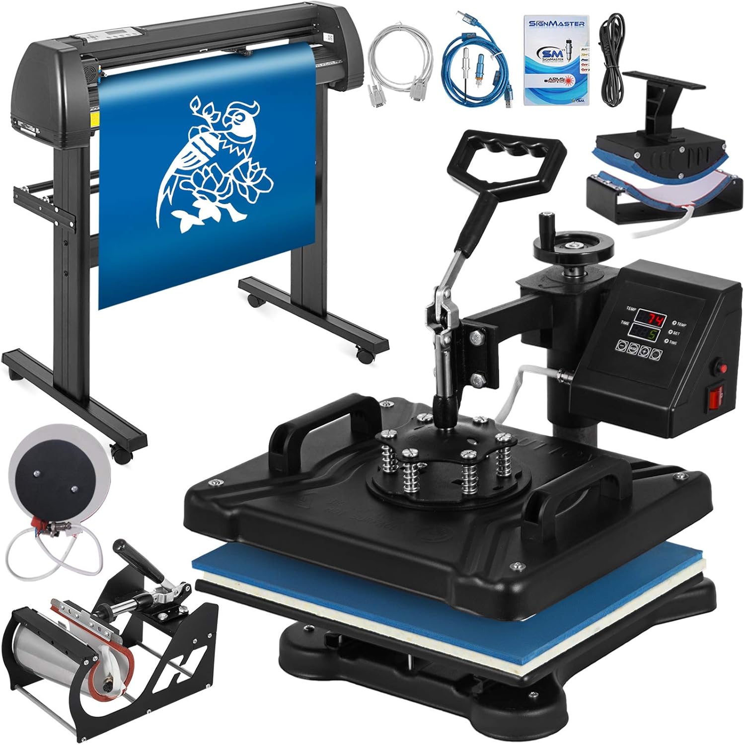 Mophorn Heat Press Machine 12x15 inch 5in1 T-Shirt Heat Press and Vinyl Cutter 34 inch Plotter Machine 870mm Paper Feed Vinyl Cutter Plotter 2 Parcel Separately