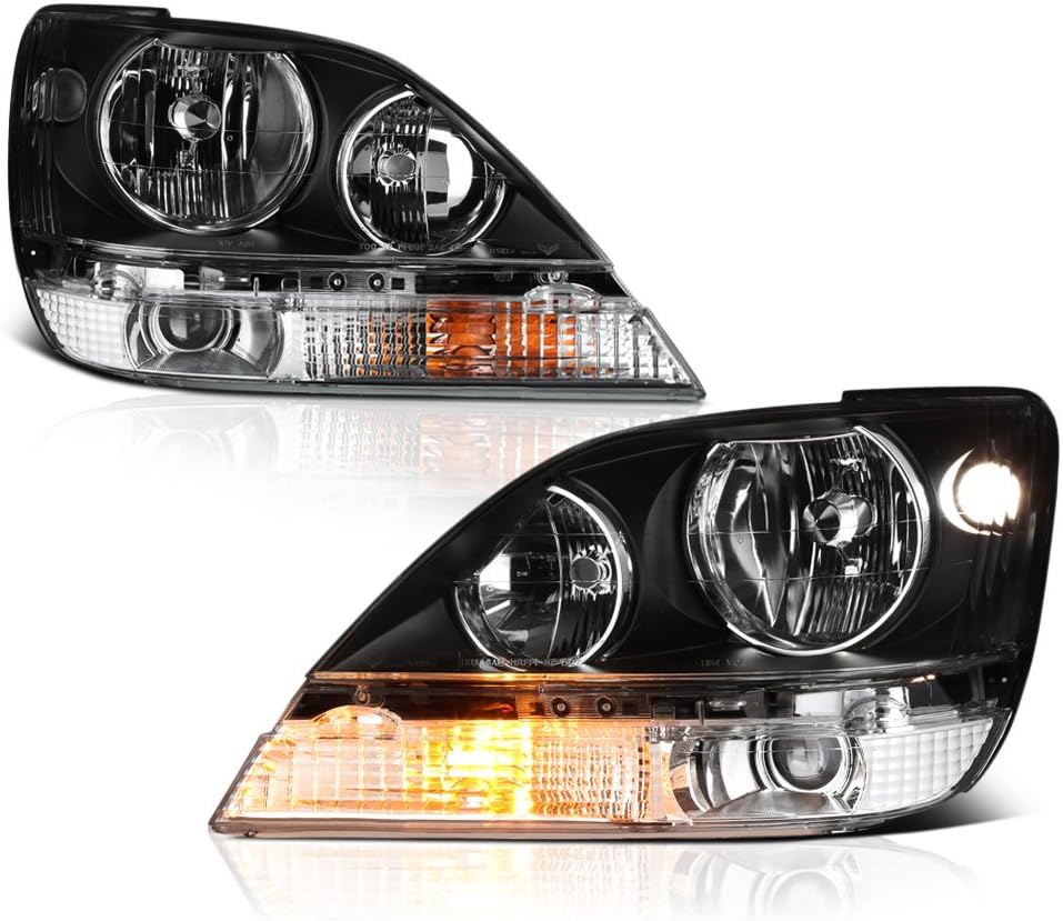 VIPMOTOZ Headlight Assembly For 1999-2003 Lexus RX300 - Matte Black Housing, Driver and Passenger Side