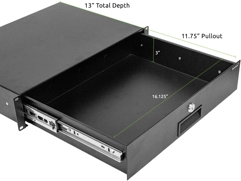 NavePoint Rack Mount Drawer for 19-Inch Server Cabinet Case Or DJ with Lock and Key 2U Black Pack of 2