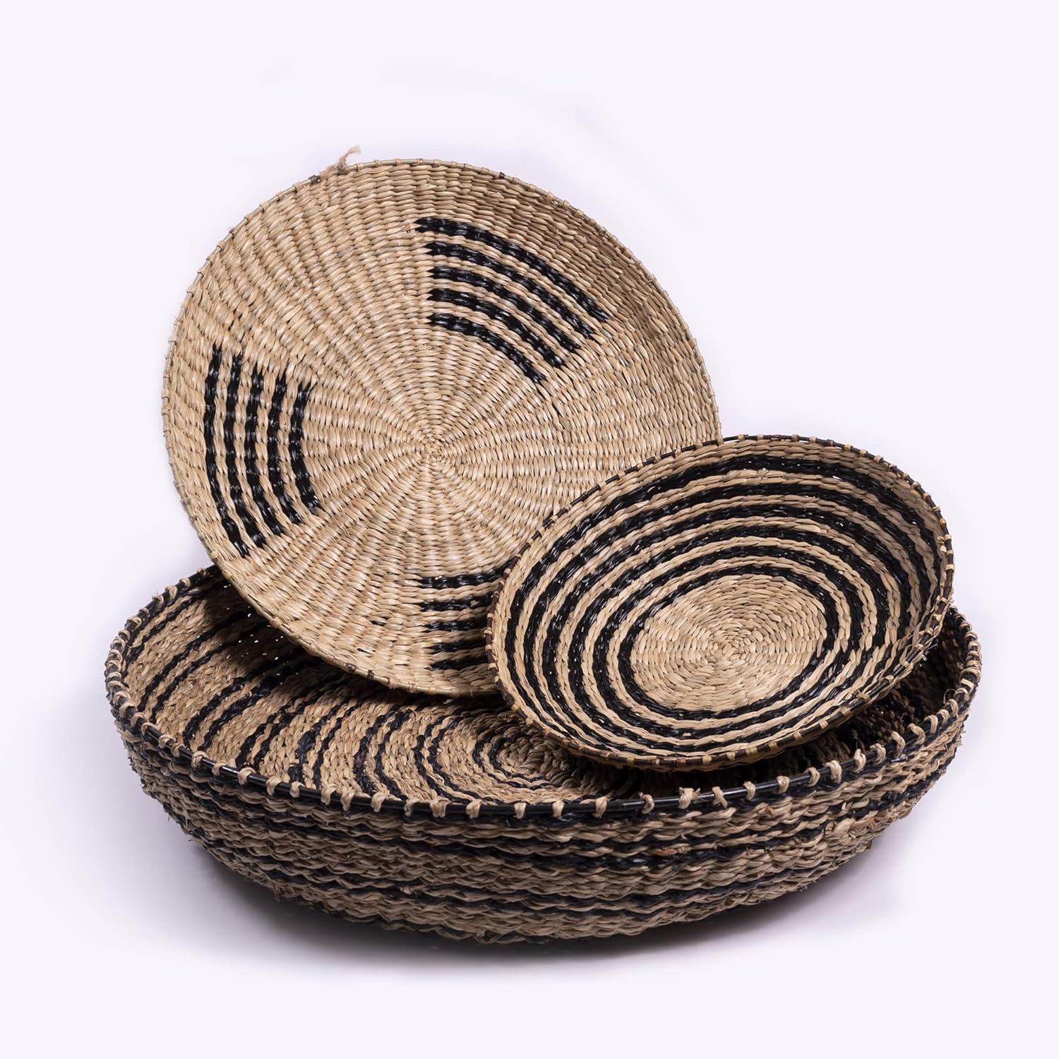 HyakuOku Basket Wall Decor, Seagrass Wall Baskets Set of 3, Wall Basket Decor, Large Wicker Basket Bohemian Wall Decor, Seagrass Baskets Living Room Decor, Hanging Wall Decor and Bathroom Decor Pack of 2