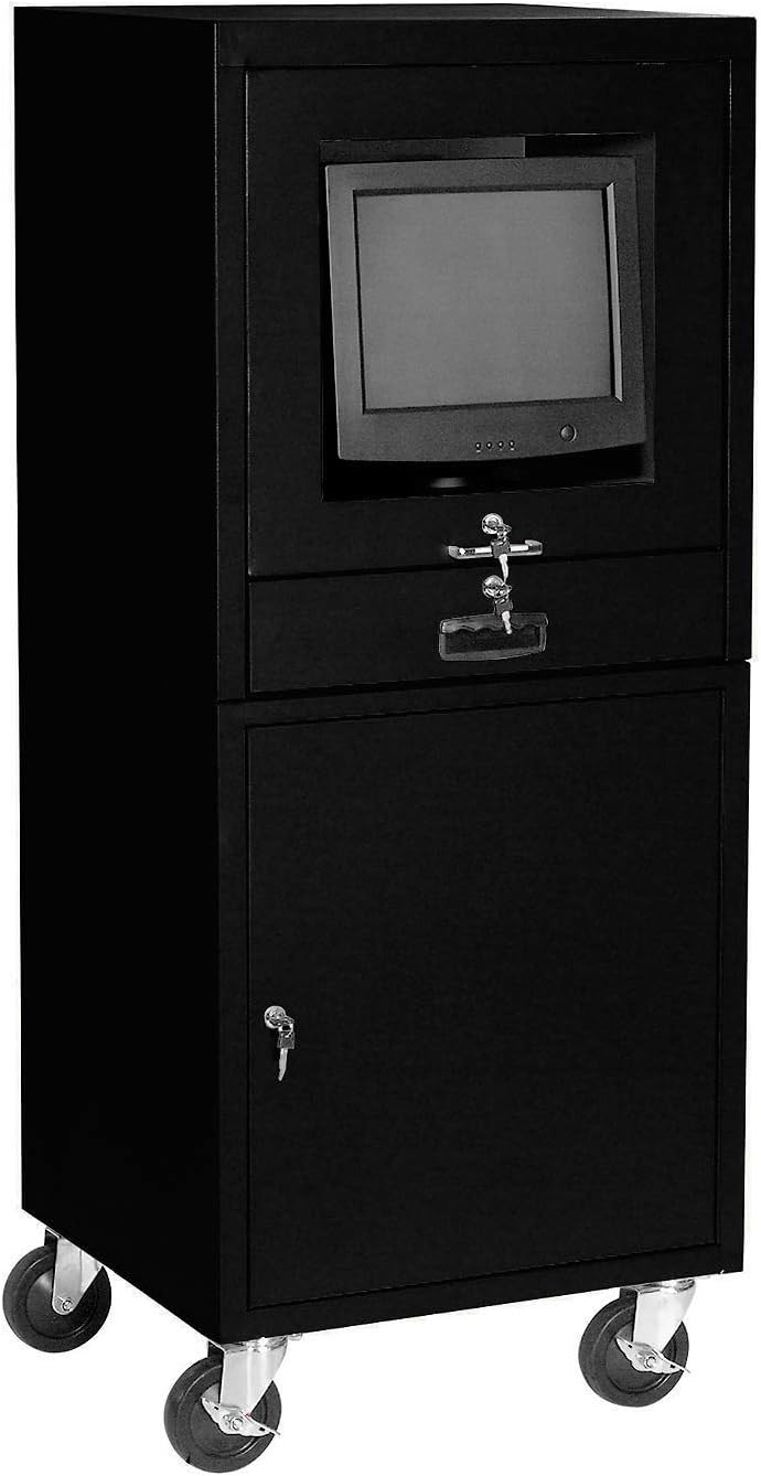 Mobile Security Computer Cabinet, Black, 24-1/2
