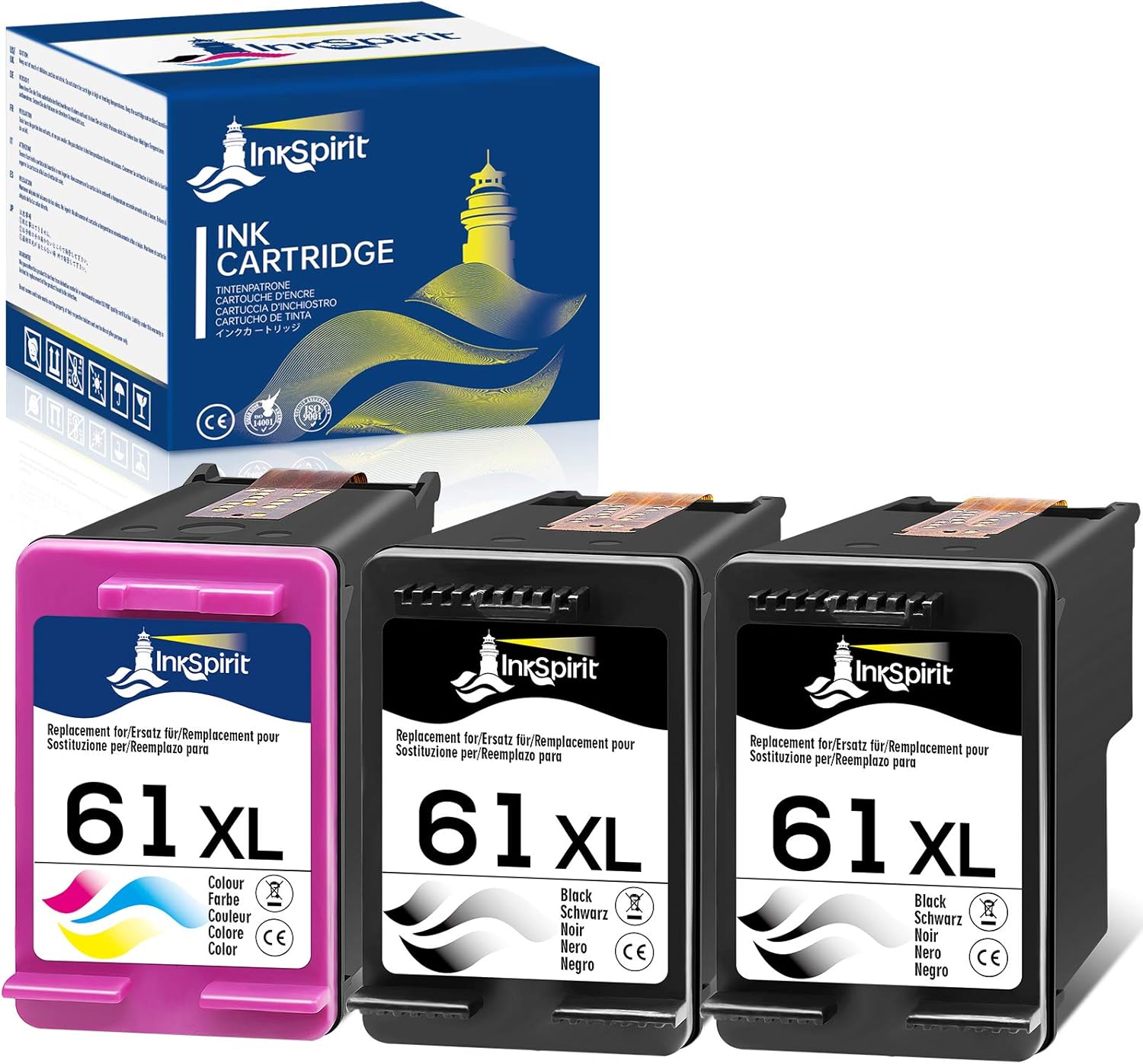 InkSpirit Remanufactured 61 Black Color Ink Cartridge, Replacement for HP 61XL for Envy 5530 4500 4502 OfficeJet 4630 Deskjet 2544 1512 3052a 2548 2542 1055 3000 2512 3051a 2540 Printer ( 3 Pack) Pack of 2