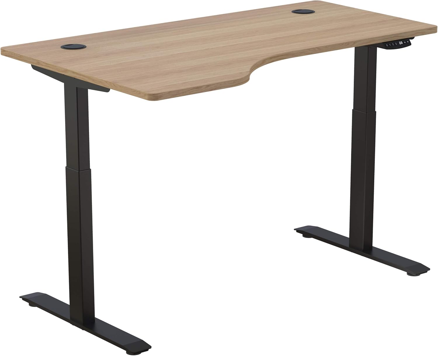Hi5 Electric Height Adjustable Desk with Dual Motor L-Shaped 55 x 32.6 Inches Sit Standing Desk Home Office Workstation Adjustable Table with Oak Top+Black Frame