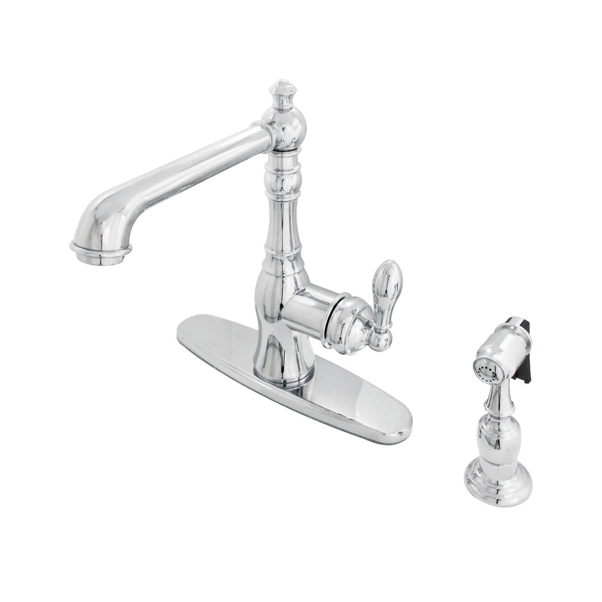 Kingston Brass GSY7201ACLBS American Classic Single-Handle Kitchen Faucet with Brass Sprayer, Polished Chrome
