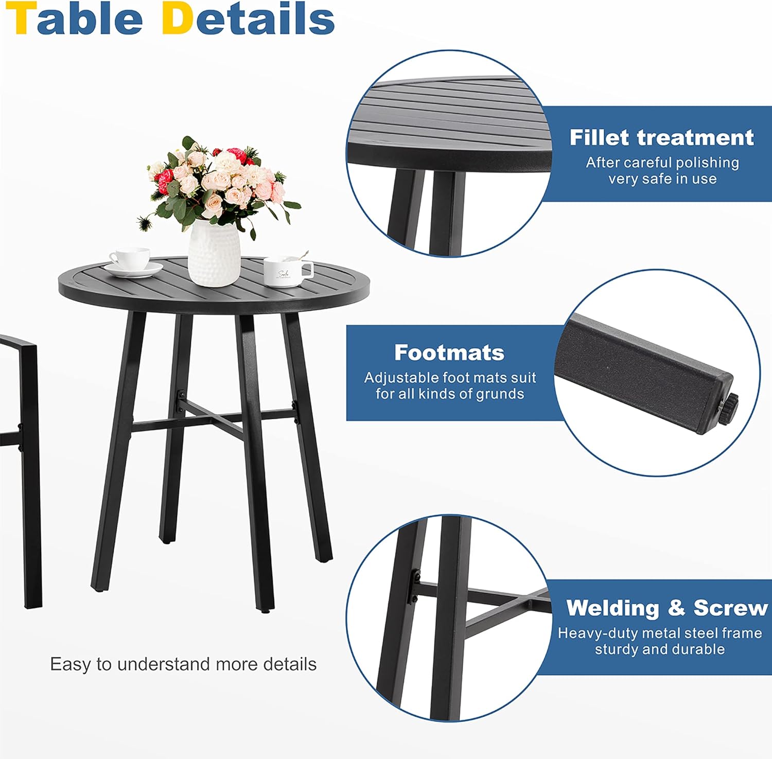 Shintenchi 3 Piece Patio Set，Outdoor Bistro Set,Patio Dining Furniture Set,All-Weather Patio Furniture for Small Space, Deck, Lawn,Porch, Table and Chair Set, For Garden Balcony,Black