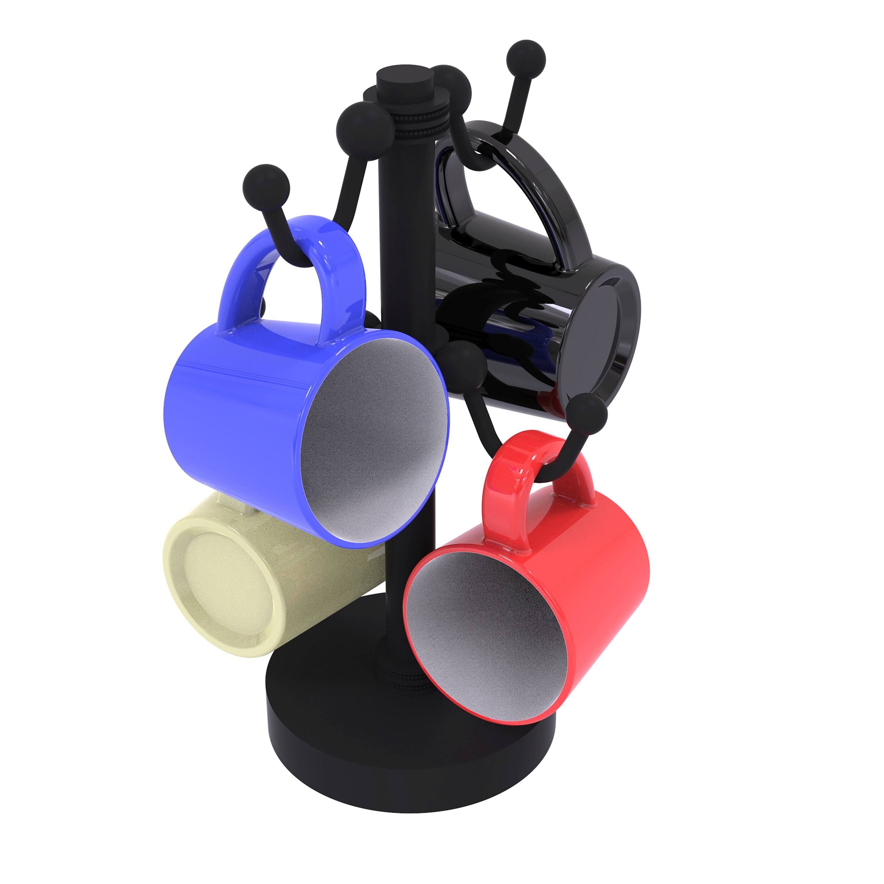 Allied Brass Countertop 4 Coffee Mug Holder - Matte Black / Dotted