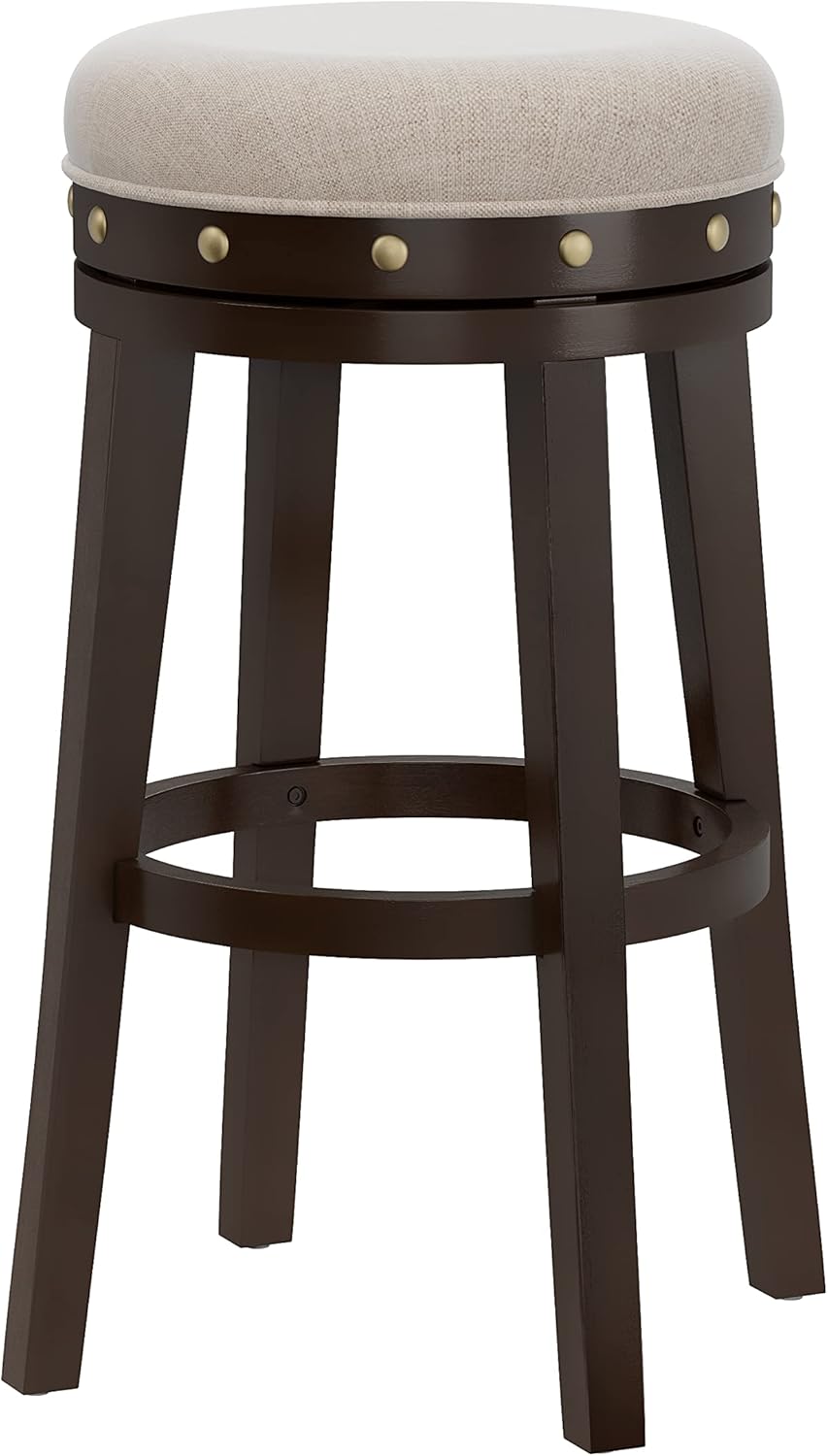 Hillsdale Benard Round Backless Swivel Wood Bar Height Stool, Barstool, Brown