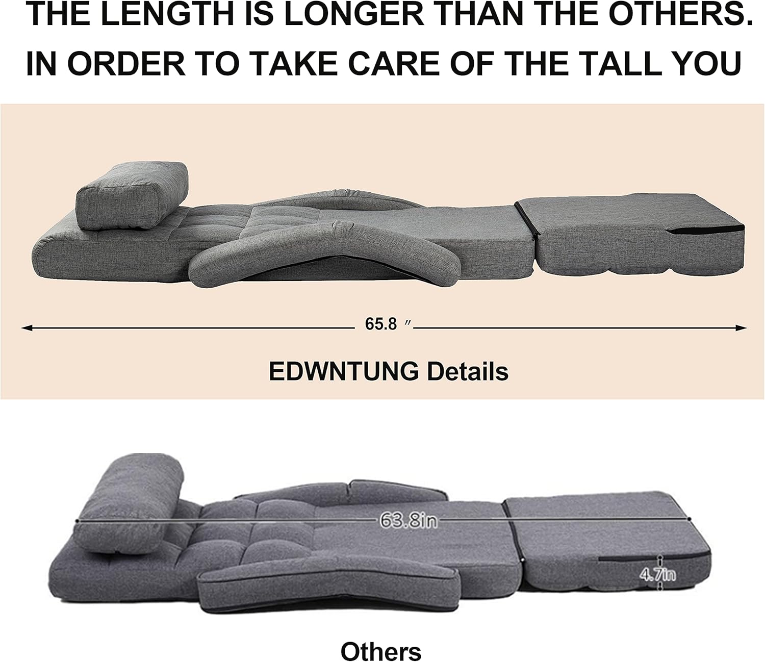 EdwnTung Floor Chaise Lounge Chair Folding Floor Sofa Folding Video Gaming Chair with Protector Legs Arm Rest and Back Support Chaise Lounge Sofa for Living Room