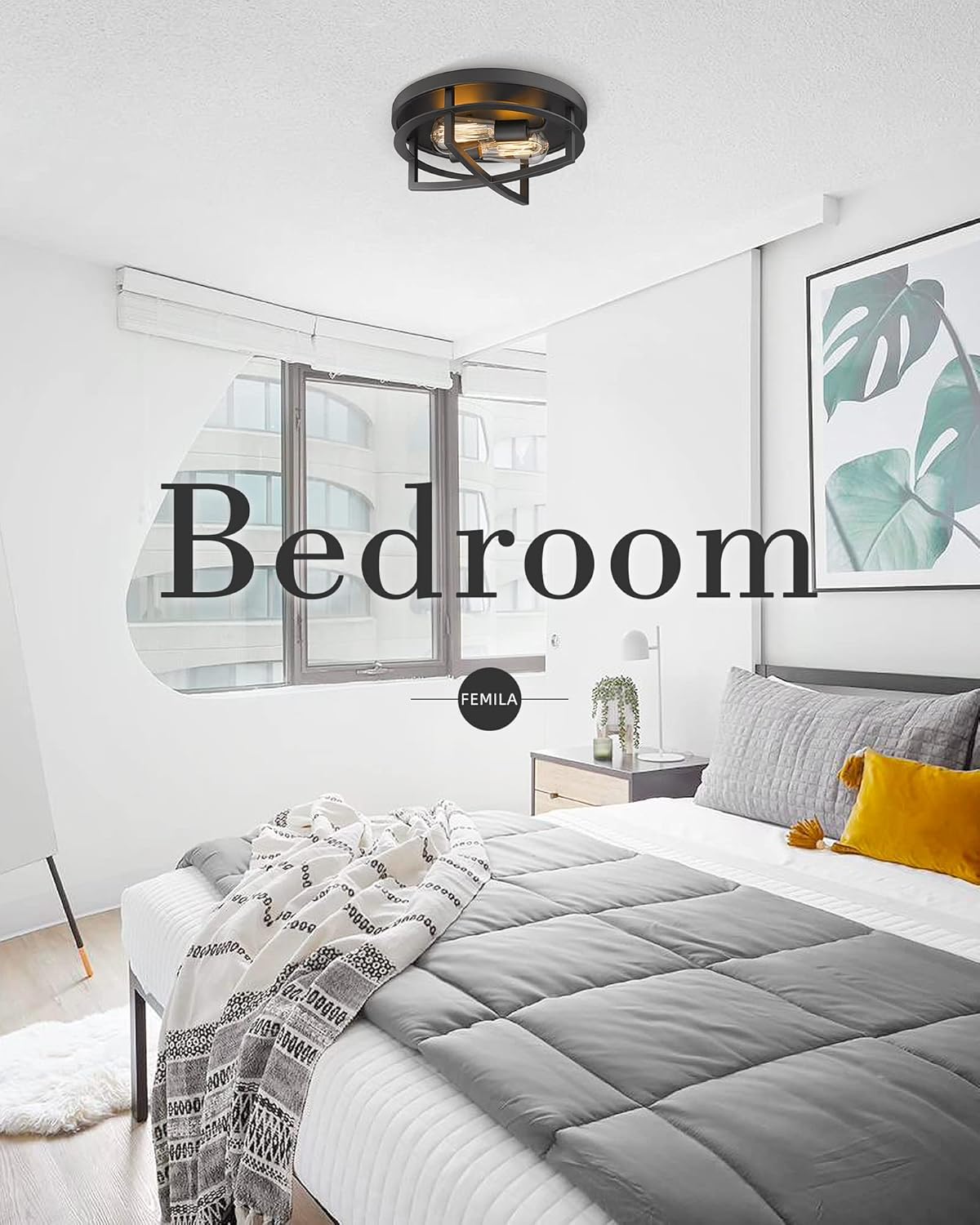 FEMILA Ceiling Light Fixture,2-Light Farmhouse Flush Mount Ceiling Light for Hallway Foyer Bedroom,13 inch Black Finish,4FW01-F BK