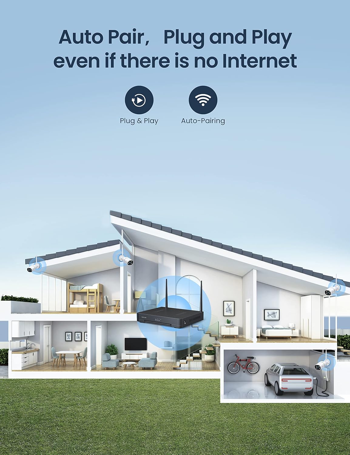 Security Camera System with 1TB HDD, 8CH NVR 4pcs Home Security Camera Outdoor with AI Face Detection,Color Night Vision,IP66 Waterproof,Remote Access