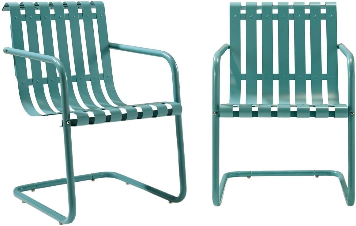 Crosley Furniture Gracie Retro Metal Outdoor Spring Chair - Caribbean Blue (Set of 2)