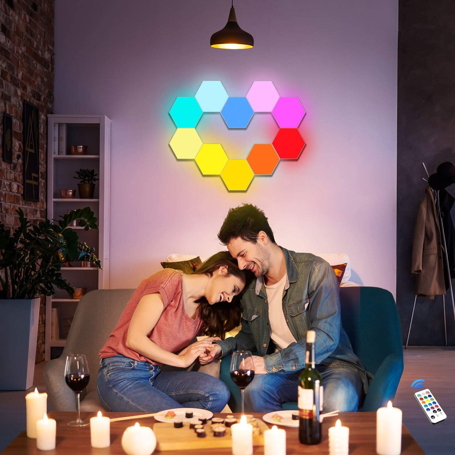 Hexagonal Wall Light Modular Touch Sensitive Lights Creative Geometry Assembly LED Hexagon Lights Suitable for Iving Room,Bedrooms ,DIY Lovers, Gifts (10 Pack)