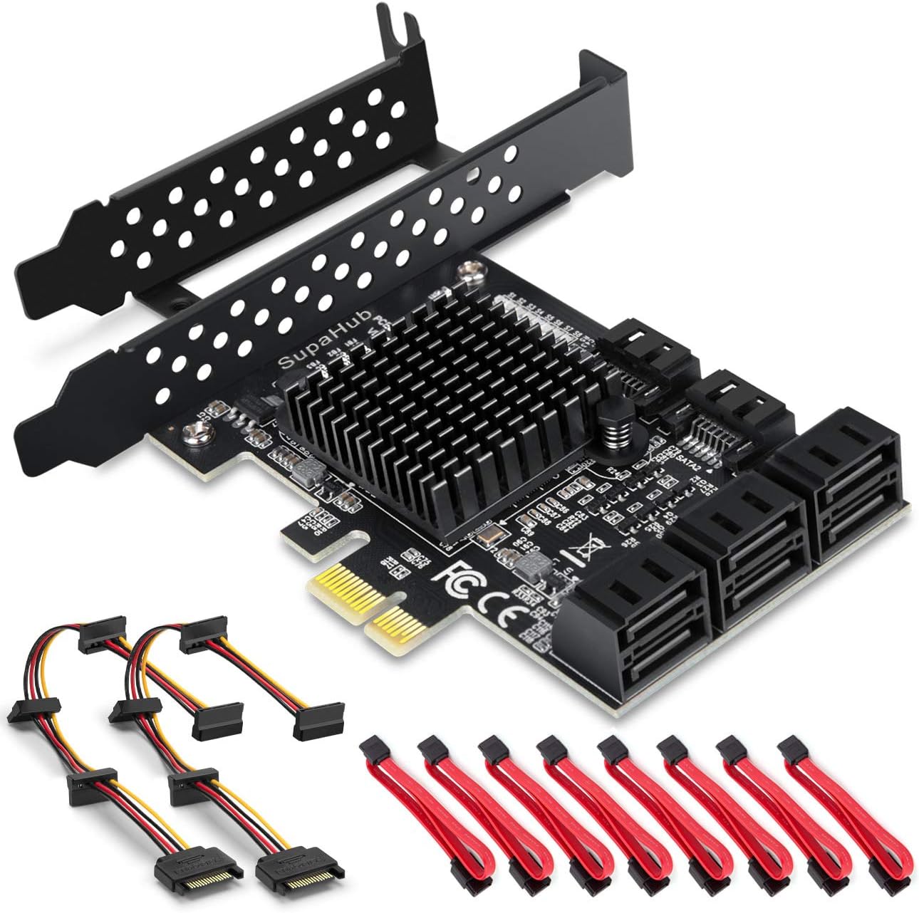 SupaHub SATA Card 8 Port, Non Raid SATA Expansion Card for SATA III 6G Hard Drives for Desktop, Includes 8 SATA Cables and 2 SATA Splitter Cables Pack of 2