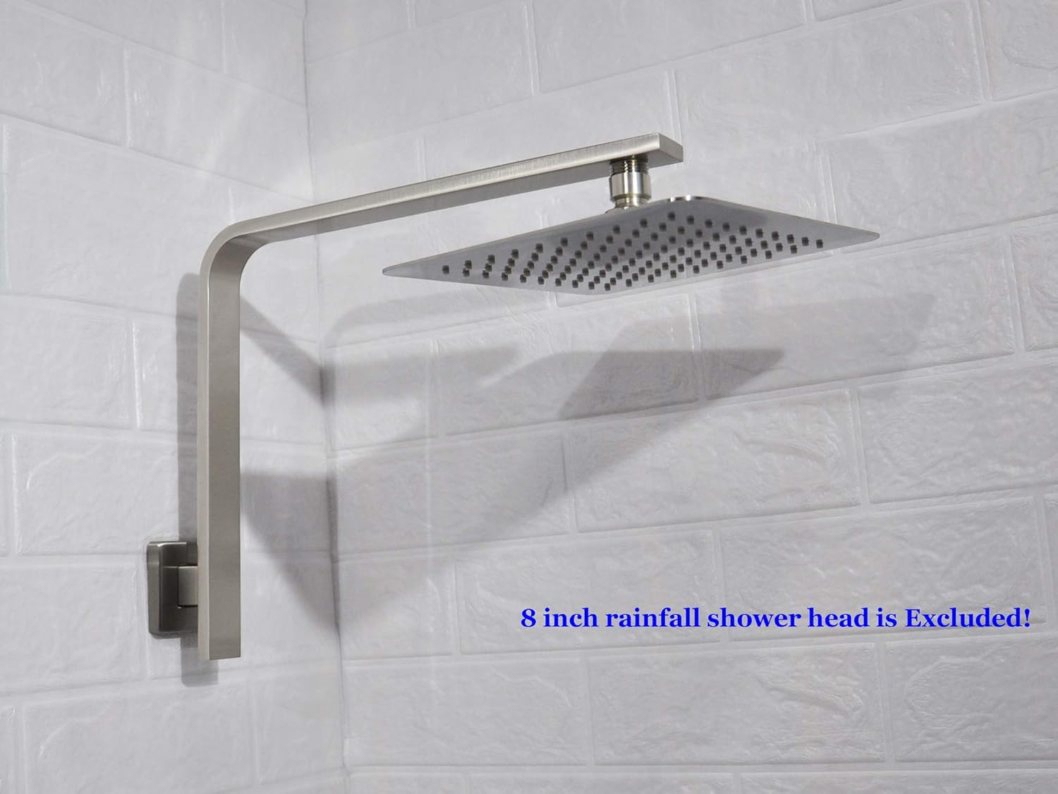 Aquaiaw Shower Arm and Flange, 10.5 inch, Solid Brass, Square, PVD Brushed Nickel, Gooseneck Showe Head Arm, Wall Shower Head Extension, Both 1/2 NPT Tapered Threads, for Rain Shower Head Max. 16 inch Pack of 2