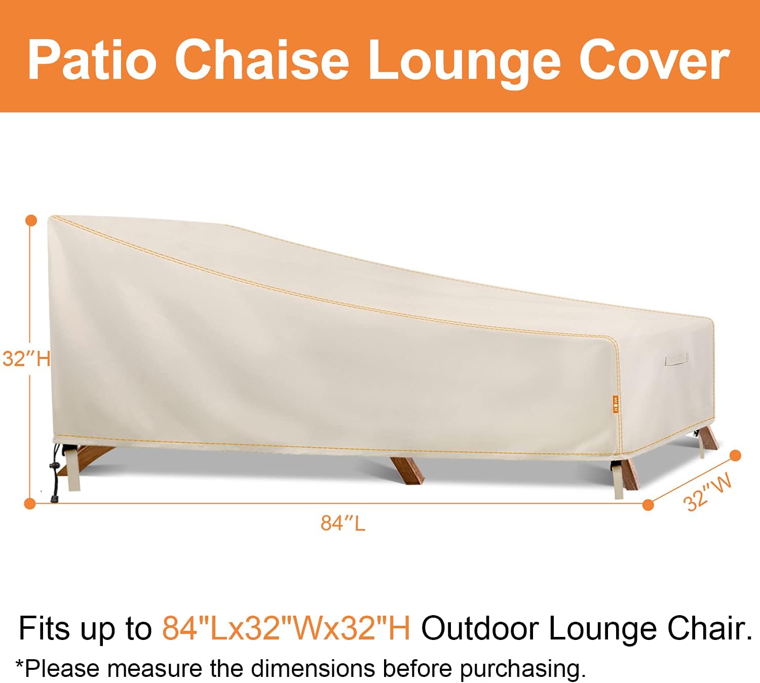 ZEJUN Patio Chaise Lounge Cover Waterproof, 2 Pack 84 inch 600D Durable Outdoor Patio Furniture Covers, Outside Beach Pool Lounge Cover, UV & Rip & Fade Resistant Outdoor Lounge Chair Covers