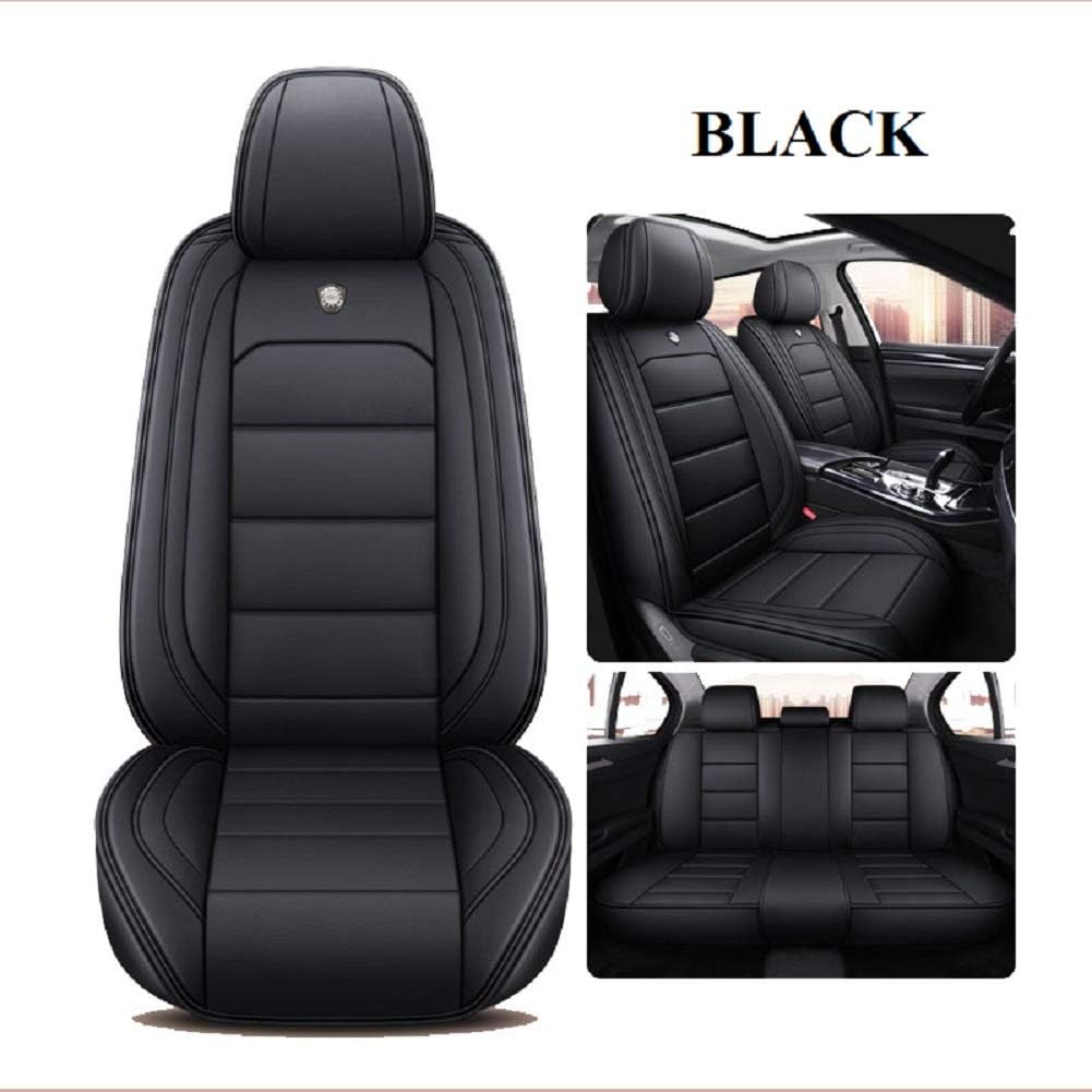 ASEAUTO 02 Leather Car Seat Covers Full Set Car Seat Covers with Waterproof Compatible with Air Bags Fit Set for Auto Interior Accessories fit for Most Sedan SUV Durable Use(Black&Red)