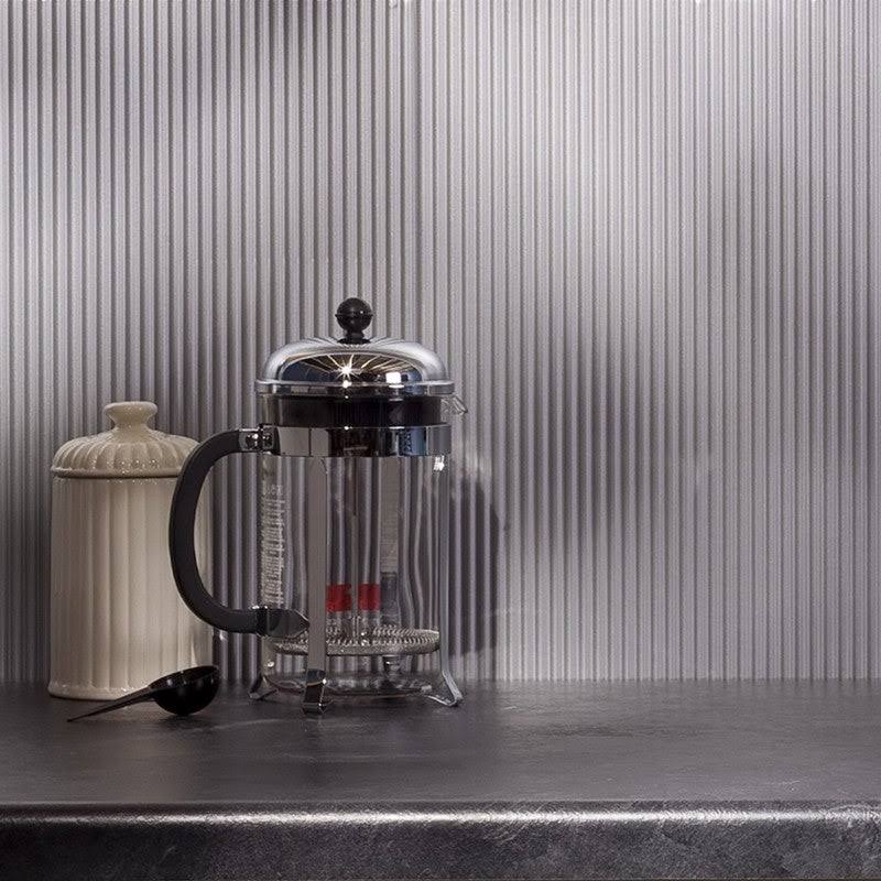 Fasade 18in x 24in Rib Argent Silver Backsplash Panel (5 Pack)