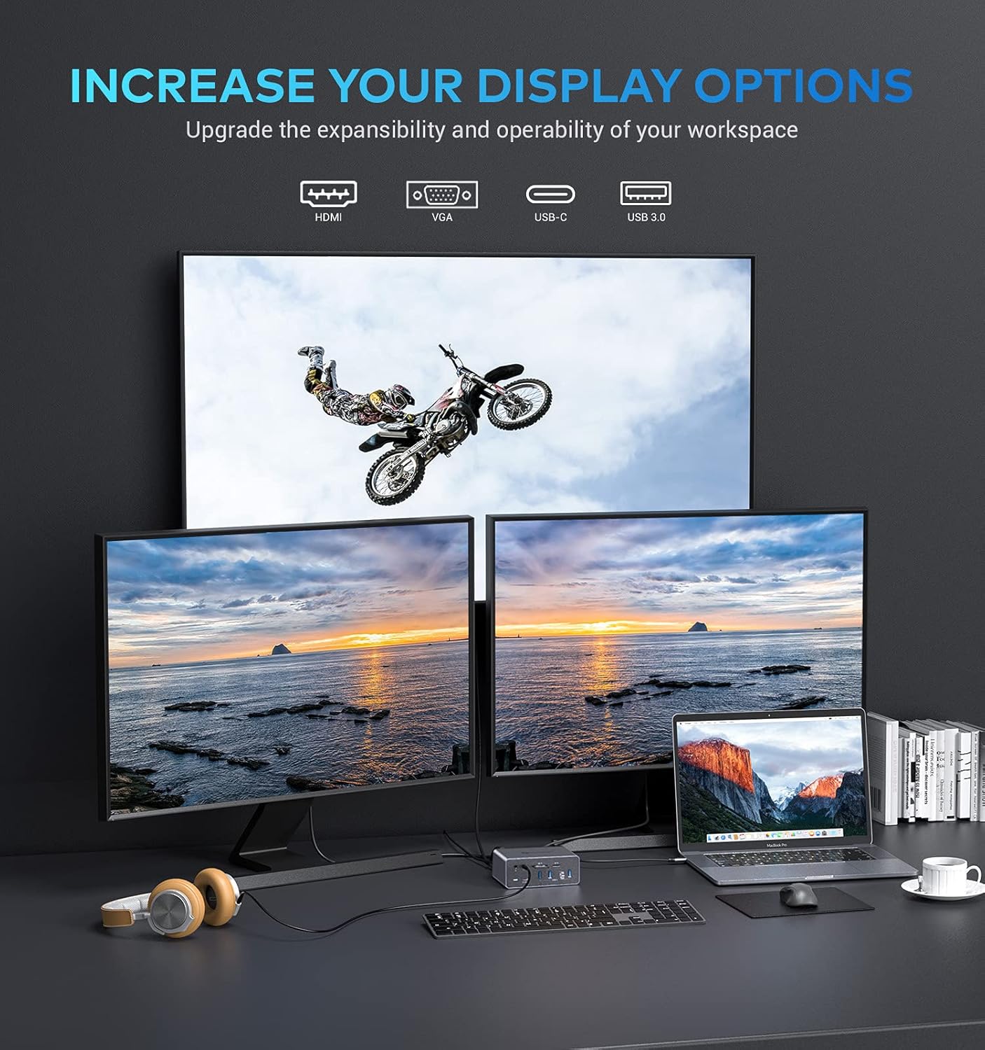 Docking Station,UtechSmart 19 in 1 Quadruple Display Laptop USB C Docking Station,USB C Hub Dock 3 HDMI Adapter for MacBook&Windows (3 HDMI,VGA,PD 3.0,Ethernet,SD/TF Card Reader,Audio,6 USB Ports)