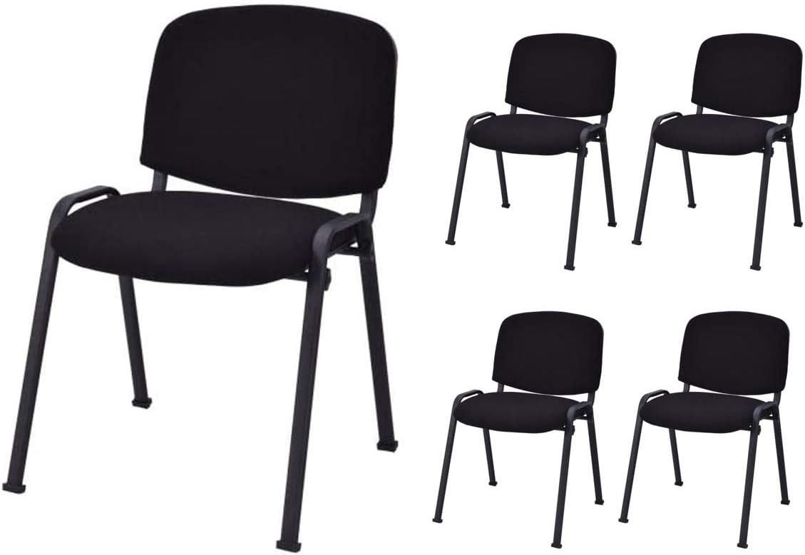 Safstar Set of 5 Conference Chairs, Modern Office Stackable Chair, Guest Chairs for Reception Waiting Room, Black