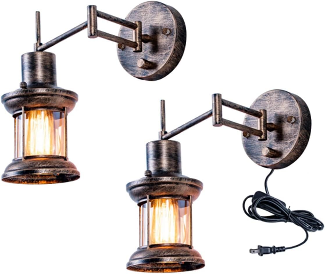 Wall Light Fixture, FLOURIM UL Farmhouse Dimmable Swing Arm Wall Lamp Hardwire or Plug in Wall Sconce Rustic Vintage Bedside Reading Lamp with On/Off Switch Cord for Kitchen Bedroom Living Room(2Pack)