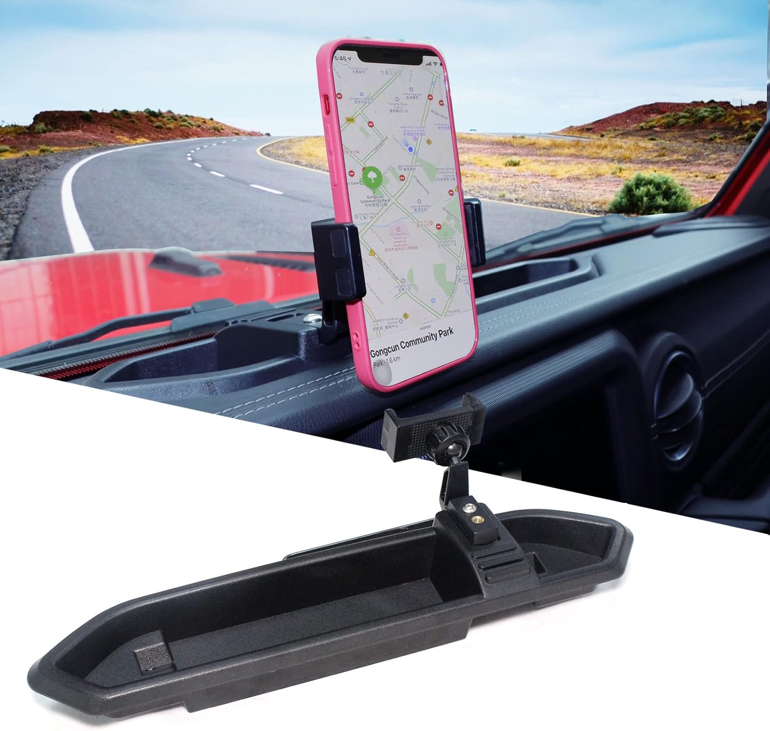 Cartaoo JL Phone Mount，Multi-Function Dash Cell Phone Holder with Tray Fits for 2018-2021 Jeep JL JLU and 2020 Jeep Gladiator,Interior Jeep Wrangler JL Accessories,Black