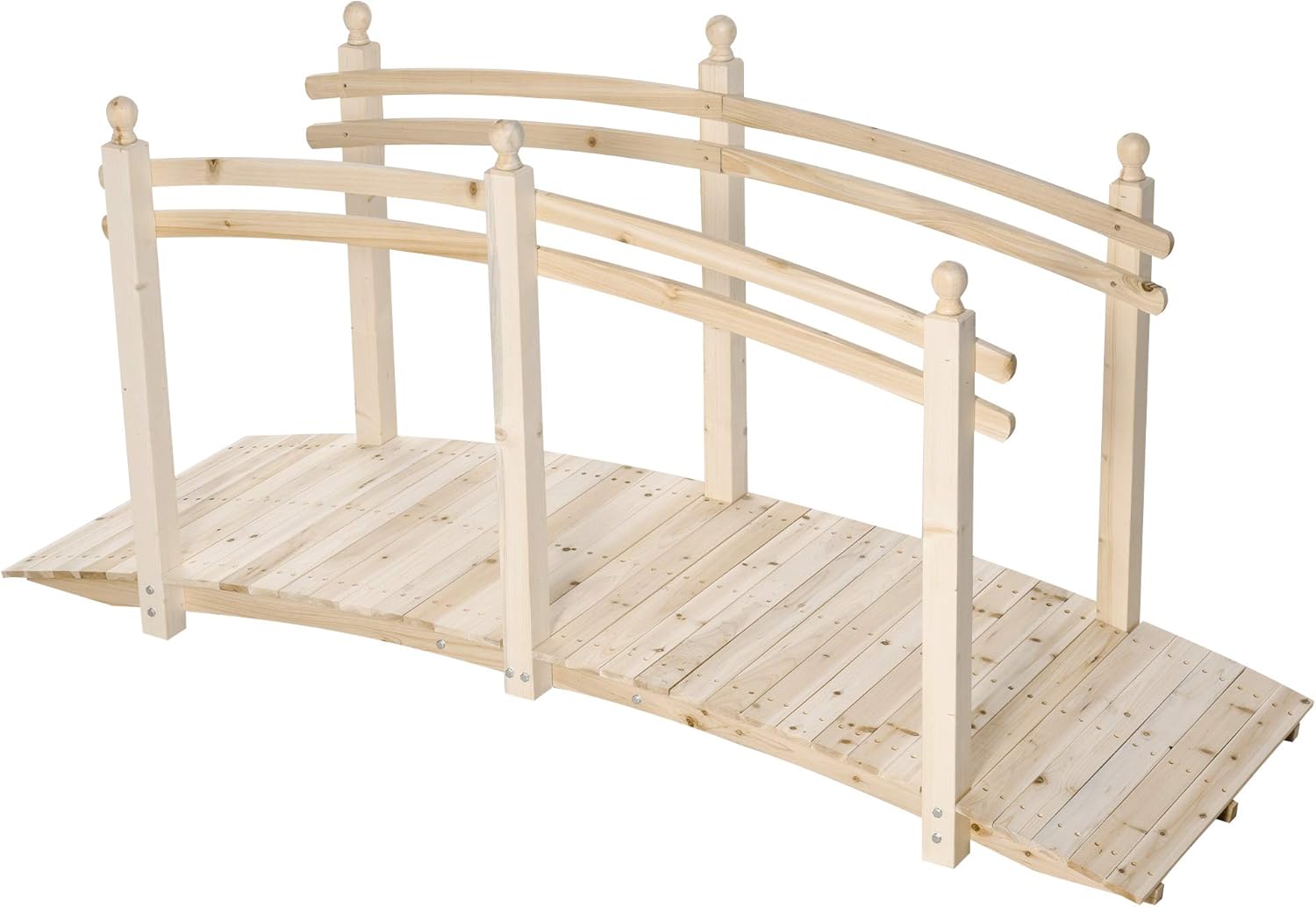 Outsunny 7.5' Fir Wood Garden Bridge Arc Walkway with Side Railings, Perfect for Backyards, Gardens, & Streams, Stained