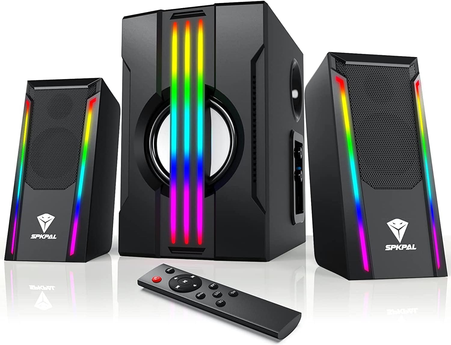 SPKPAL 2.1 Bluetooth Computer Speakers with Subwoofer,Gaming Speakers Home Theater System,AC Powered Dynamic RGB Light for PC,TV,CD Player,Movie,Party