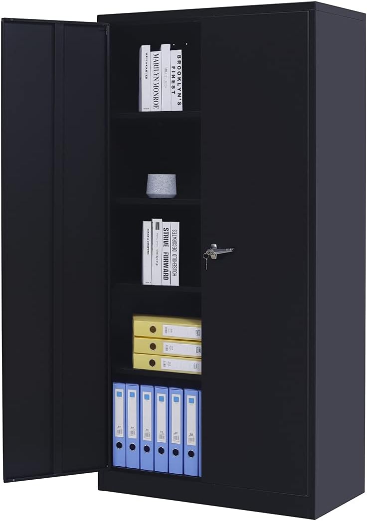 JOMEED Metal Storage Cabinet with Doors and Shelves Steel Locking Cabinet Home Tool Cabinet for Garage, Office, Warehouse (Black)