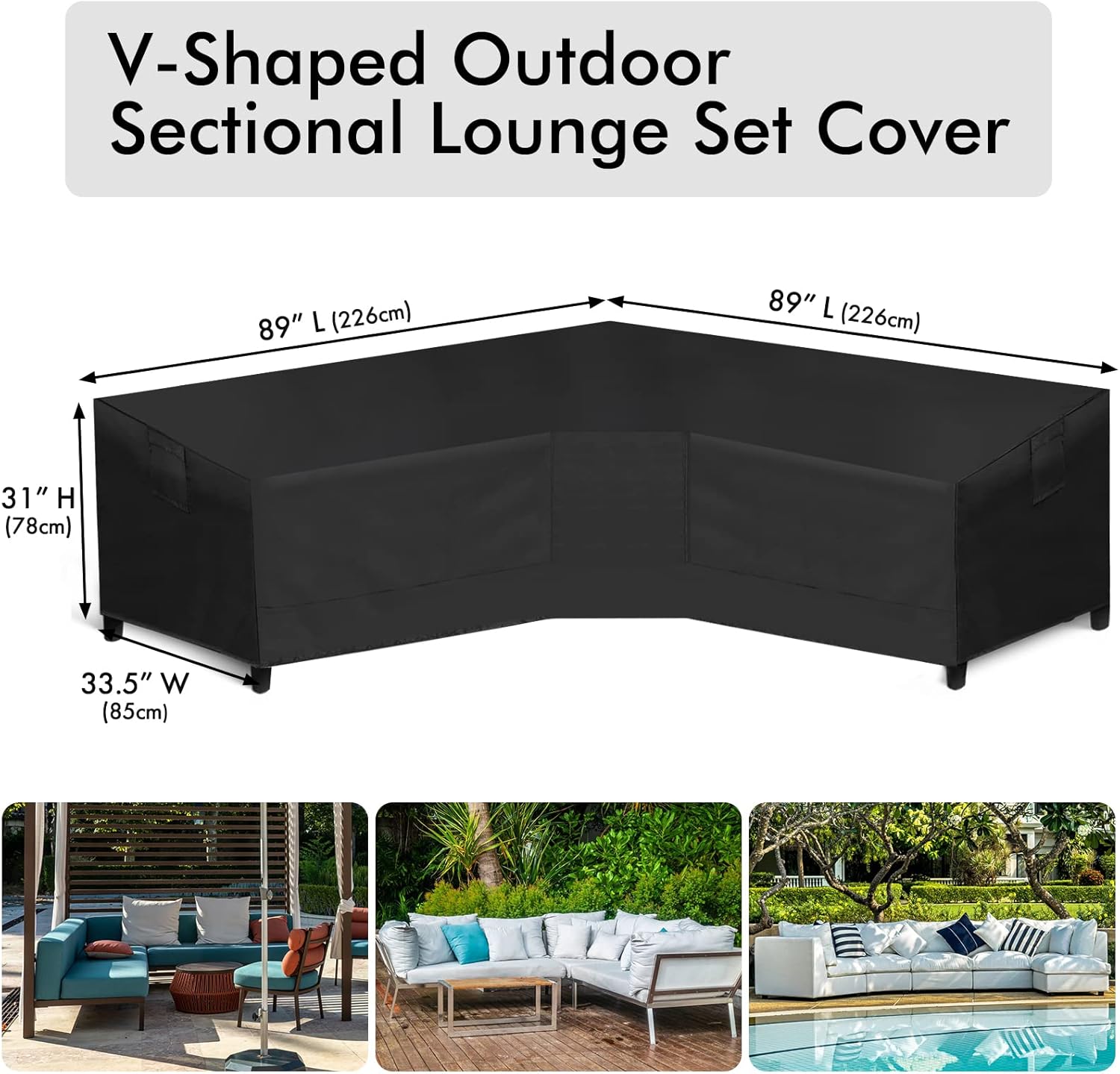 WLEAFJ Patio V-Shaped Sectional Sofa Cover Waterproof, Heavy Duty Outdoor Sectional Couch Cover, Lawn Patio Furniture Cover with Air Vent 89