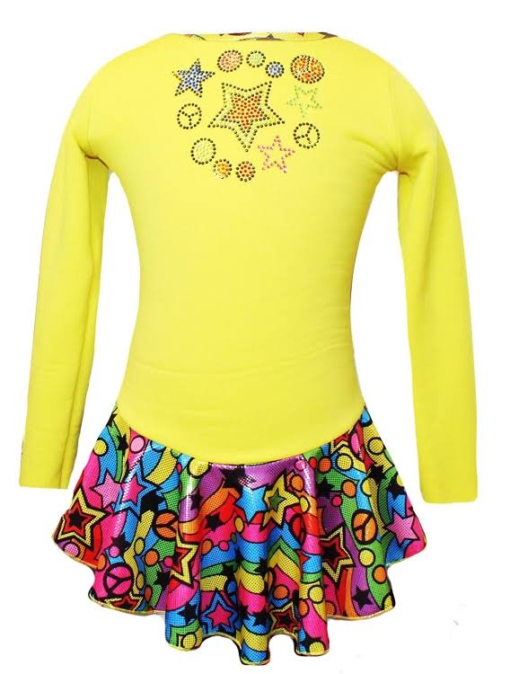 Yellow Peace u0026 Stars Ice Skating Dress with Peace u0026 Stars Rhinestone Applique