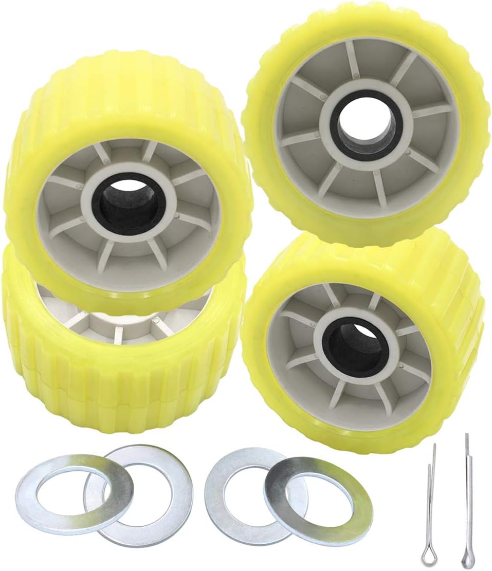 UANOFCN 3 Inch Wide x 5 Inch OD Boat Trailer Yellow Poly Ribbed Wobble Rollers Pack of 2