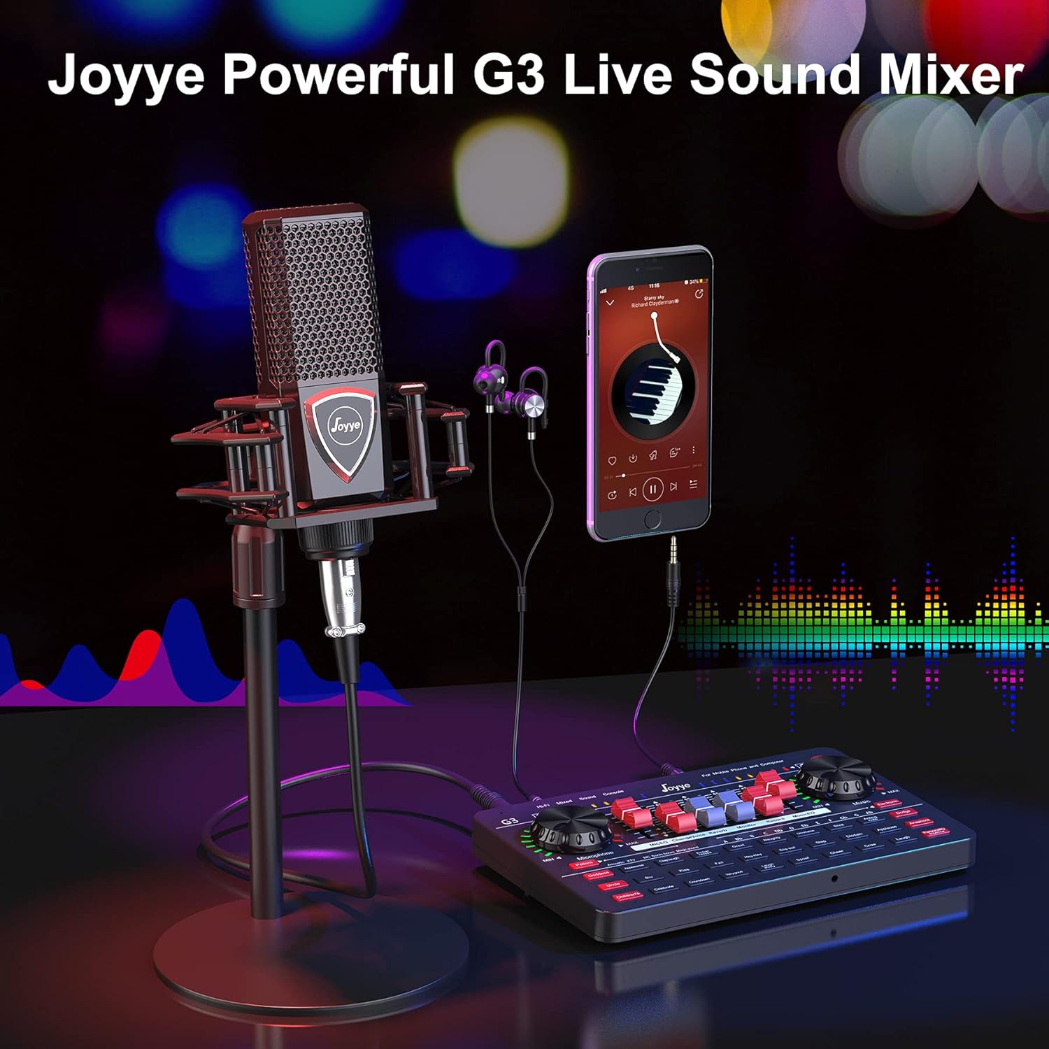 Joyye Portable Digital DJ Mixer Mobile Sound Card Kit, Podcast Microphone Kit for Phone Recording Streaming Live Sound Mixer/Audio Interface/Audio Mixer/Voice Change for Broadcasting/Computer/PC