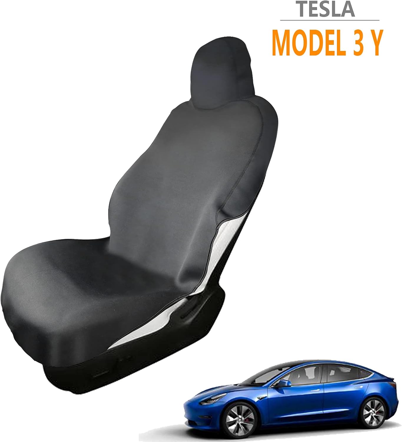 ROCCS Tesla Model 3 Seat Cover - Tesla Model Y Seat Cover - Front Neoprene Seat Protector - with Bucket and Elastic Rope - for Tesla Interior Accessories Pack of 2