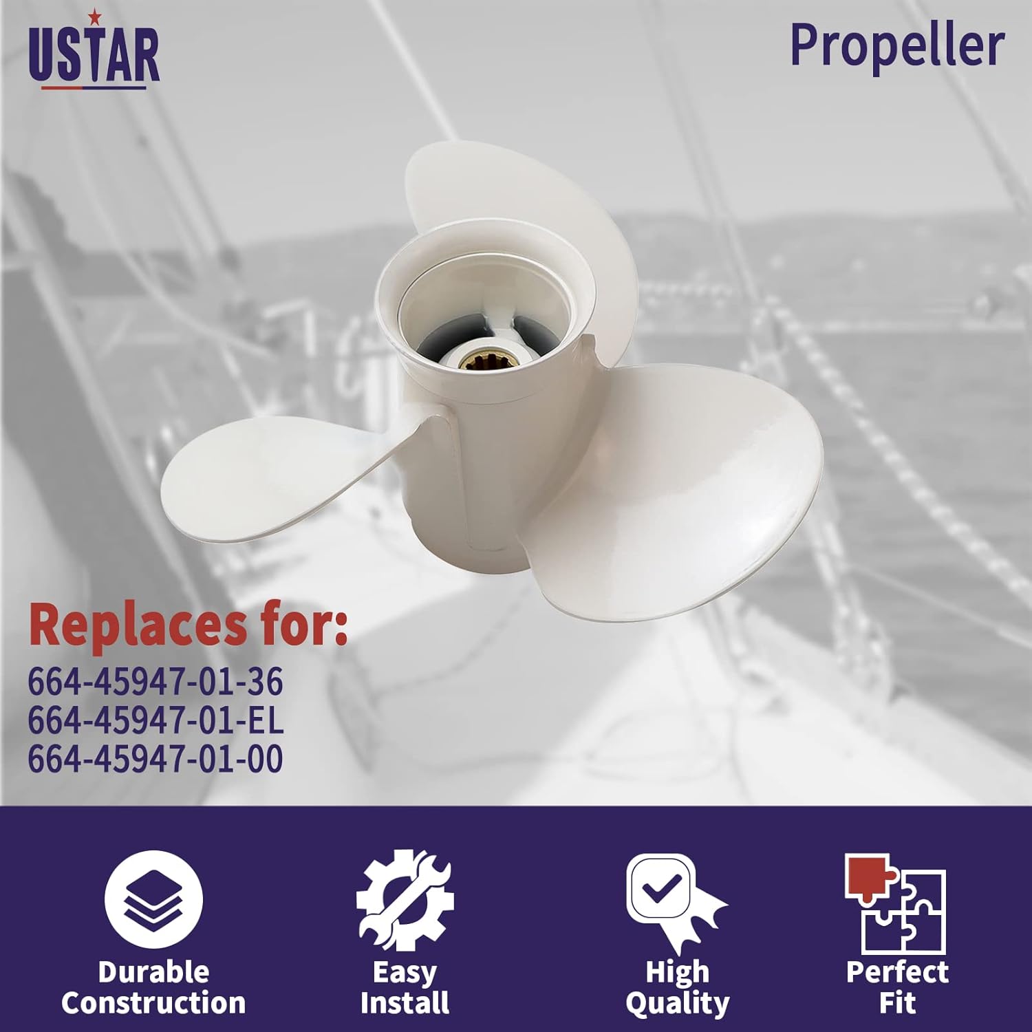 USTAR Outboard Boat Motor Propeller for Yamaha, 20HP-30HP Motor, Propeller Size: 9 7/8x11 1/4-F, Material: Aluminum Alloy 664-45947-01-00 Pack of 2