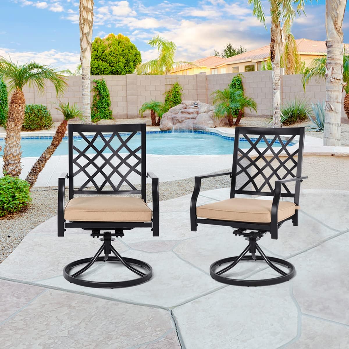 Outdoor Dining Chair Set of 6 Swivel Patio Chairs MEOOEM Black Metal Bistro Arm Chair for Garden Backyard