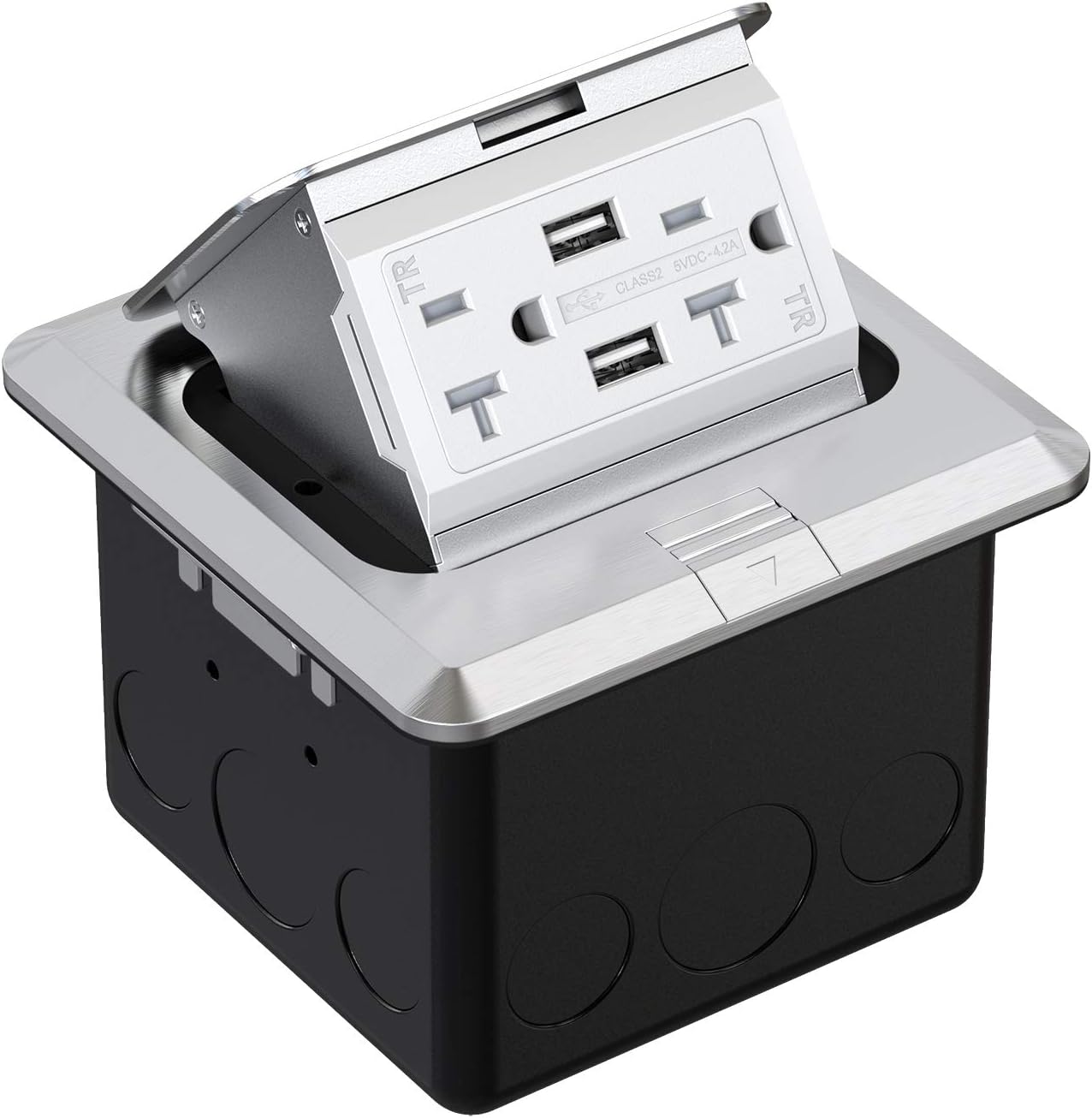 WEBANG Pop Up Floor Outlet Covers Box with 20 Amp Stainless Steel USB TR Receptacle Outlet, 2 Pack, Silver