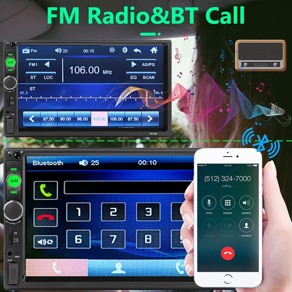 Hodozzy Double Din Car Stereo 7 inch Touchscreen Car Radios with Bluetooth Indash 2 Din Car Audio Head Unit Support Mirror Link for Android/iOS USB TF AUX FM MP5 Multimedia Player + Backup Camera