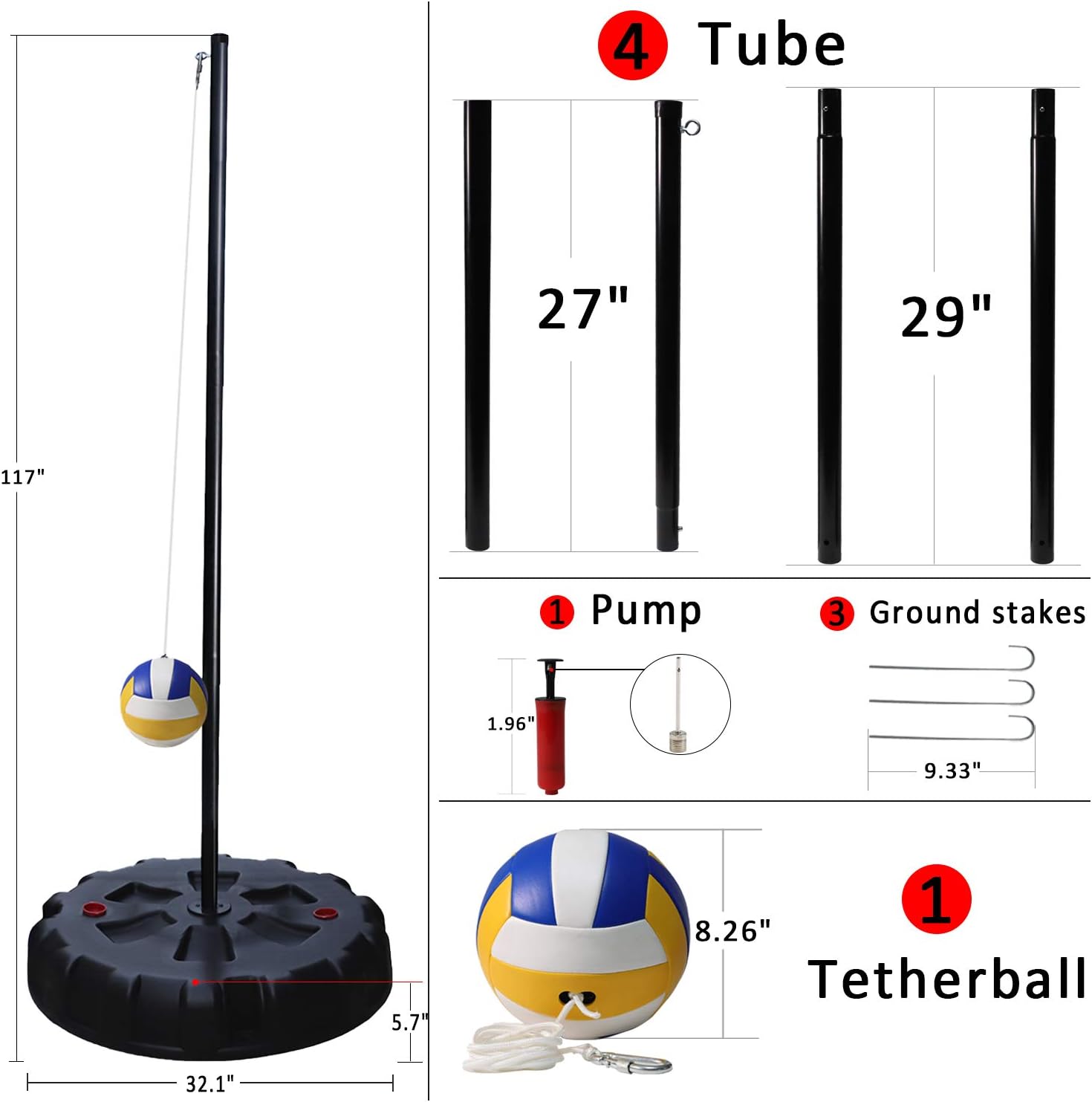 Classic Tetherball Set for Outdoor Backyard &ndash; Portable Tetherball, Rope, Cord and Stakes, Easy Assembly for Kids and Adults