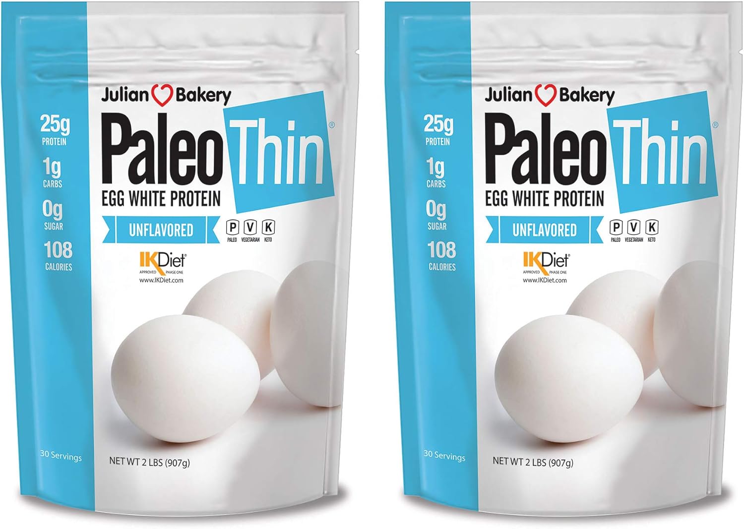 Julian Bakery Paleo Thin Protein Powder | Egg White | Unflavored | 25g Protein | Soy-Free | GMO-Free | 4 LBS | 60 Servings | 2 Pack Pack of 2