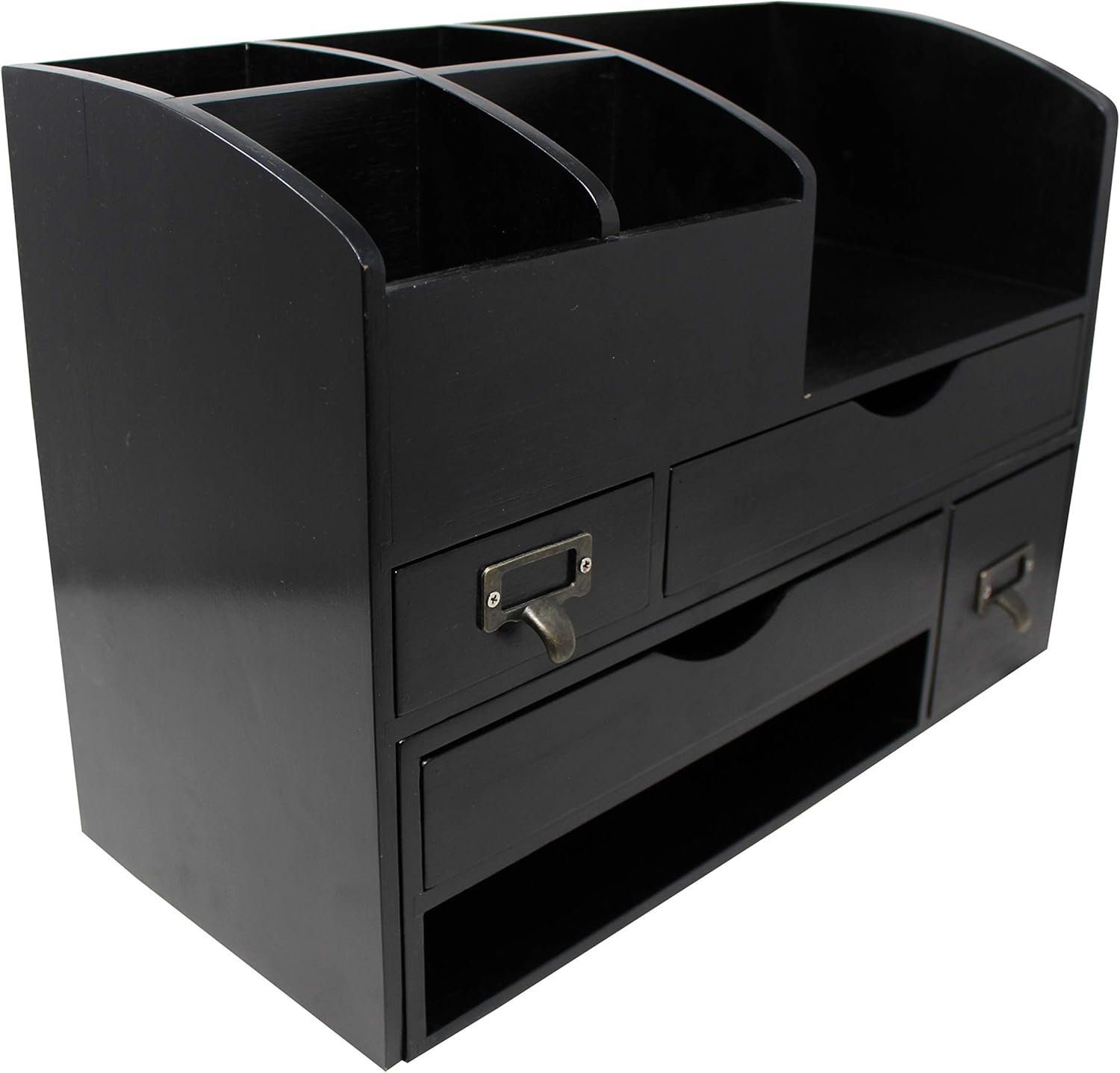 Executive Office Solutions Large Adjustable Wooden Office Desk Organizer For Desktop, Tabletop, or Counter – Wood Storage Shelf Rack – For Office Supplies, Desk Accessories, or Mail - Black (WO13) Pack of 2