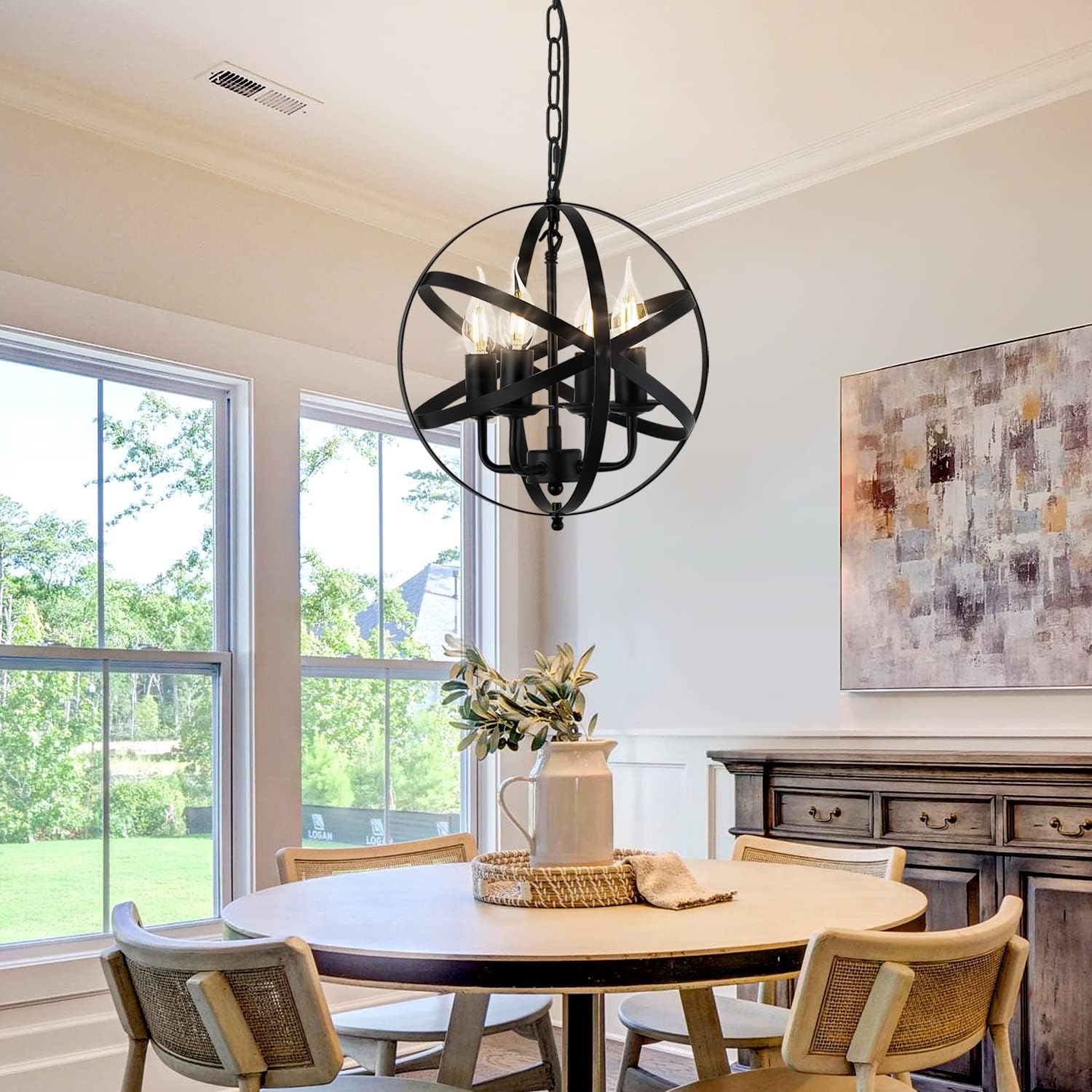 4-Lights Farmhouse Chandelier, Kitchen Island Light Rustic Black Pendant Light for Dining Room Entryway Living Room Bedroom Kitchen Foyer (12.59 inch)