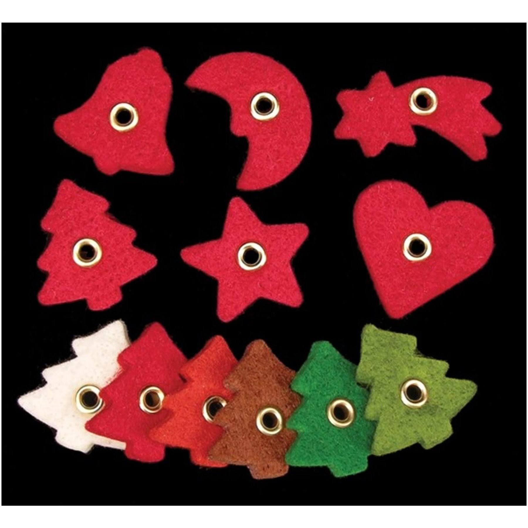Club Pack of 288 Rust Tree, Bell, Star, Moon, Heart, Shooting Star Felt Pieces 1x22