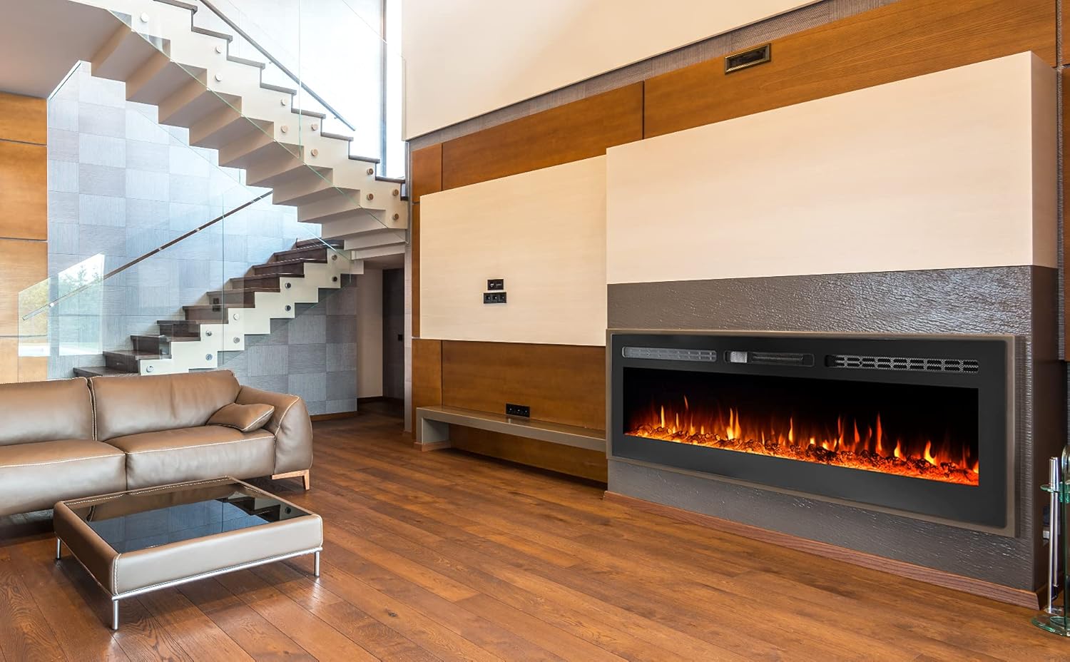 CharaVector Electric Fireplaces Recessed Wall Mounted Fireplace Insert 70 Inch Wide Heater LED Fire Place Remote Control & Touch Screen