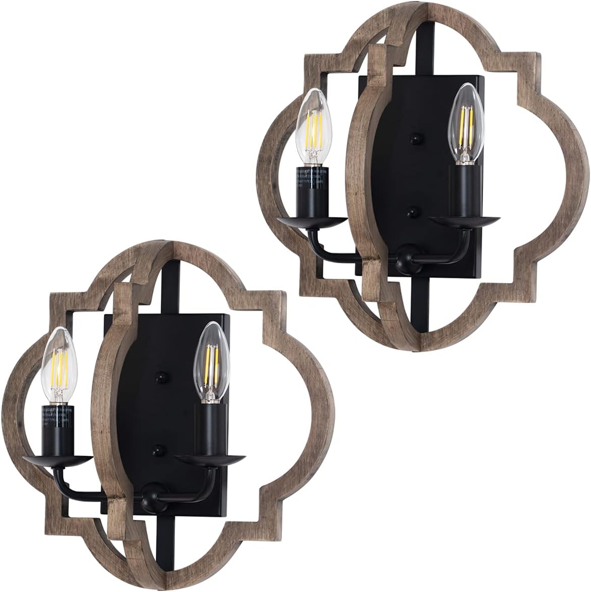 VILUXY Wood Wall sconces Retro Industrial Geometric Lantern Bedside Wall Sconce Lighting Fixture Black Wall Lamp for Bedroom, Hallway, Entryway, Passway, Dining Room 2 Pack