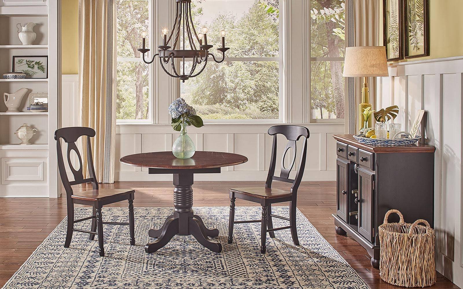 A-America British Isles Oak Black Round Double Drop Leaf Dining Table