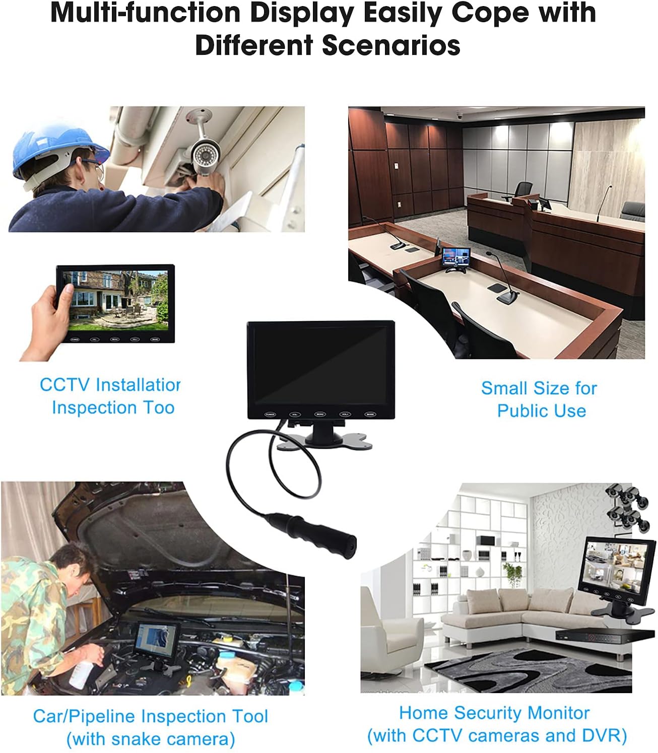Topiacam 10.1 Inch Ultra-Thin Security CCTV Computer Monitor 1024x600 Resolution Touch Buttons Video and Audio LED Color Display Screen AV/VGA/HDMI Input with Remote Control